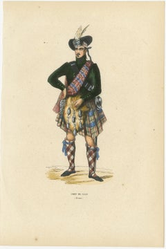 Scottish Clan Chief in Highland Dress – Hand-Coloured Lithograph, c.1845
