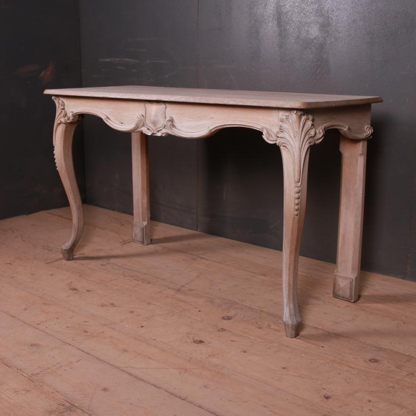 19th century Scottish bleached oak console table, 1890.

Dimensions:
54 inches (137 cms) wide
20.5 inches (52 cms) deep
31 inches (79 cms) high.