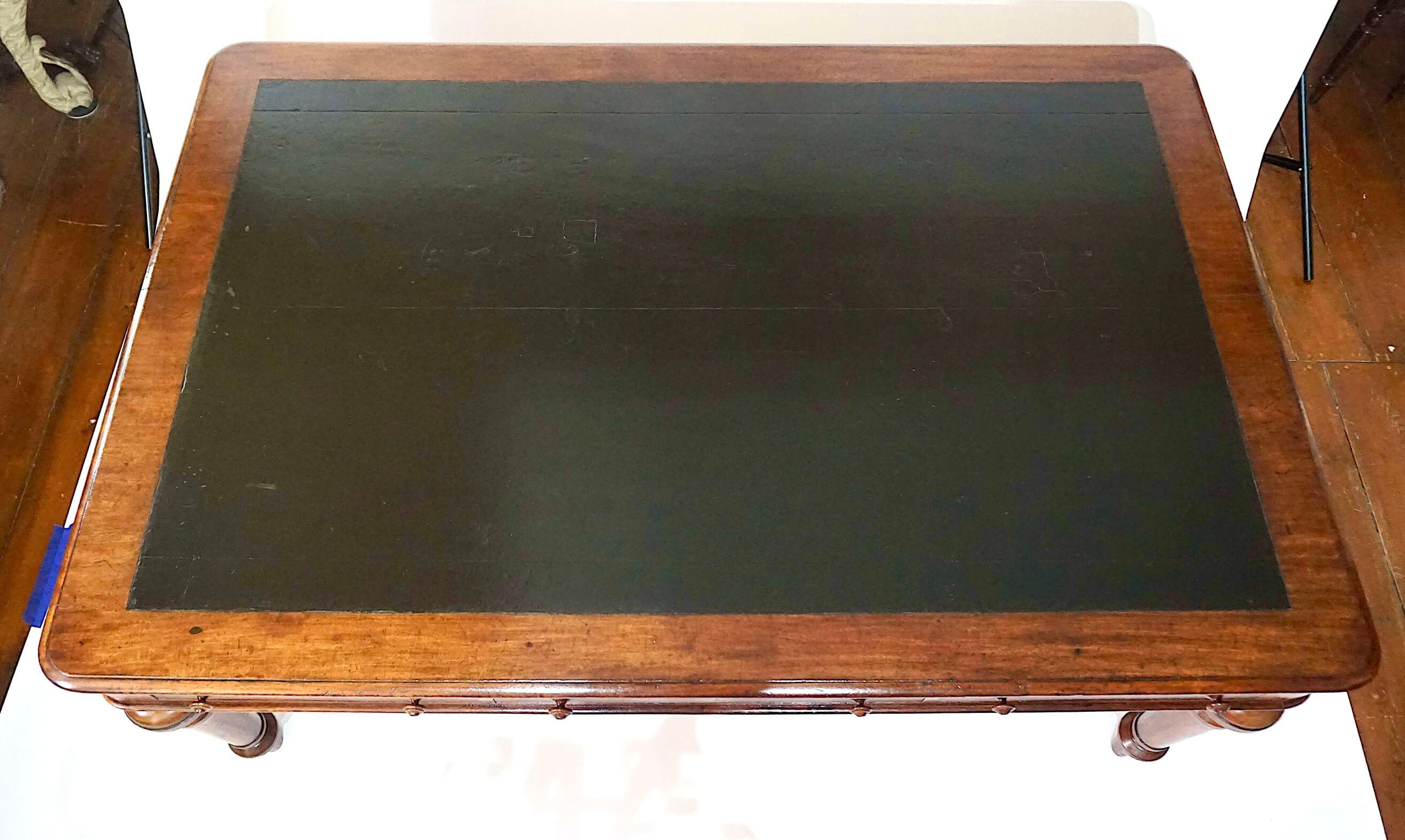 Brass Scottish Double-Sided Mahogany Library Table of Large Scale, circa 1875 For Sale