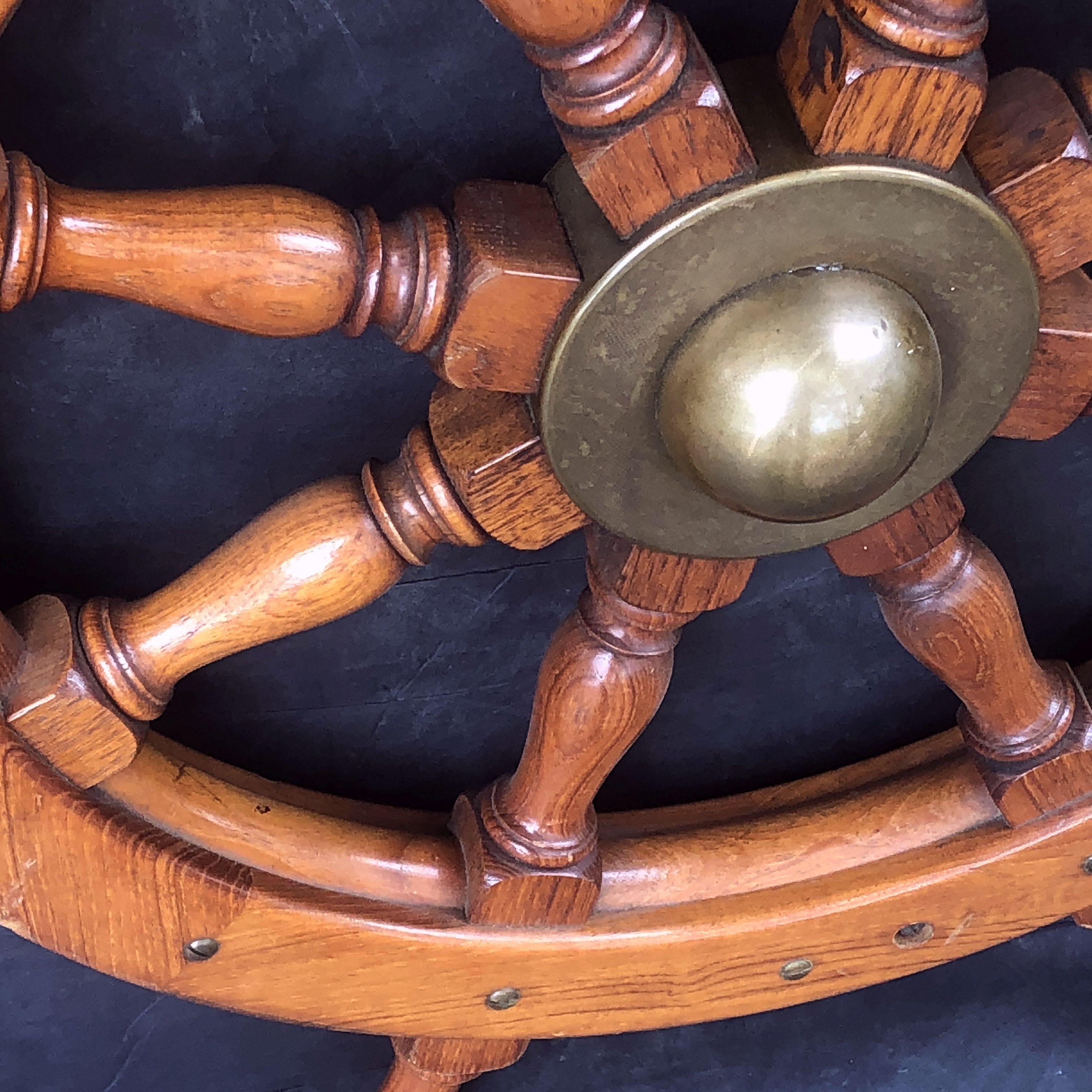 Scottish Eight-Spoke Ship's Wheel of Mahogany and Brass 5