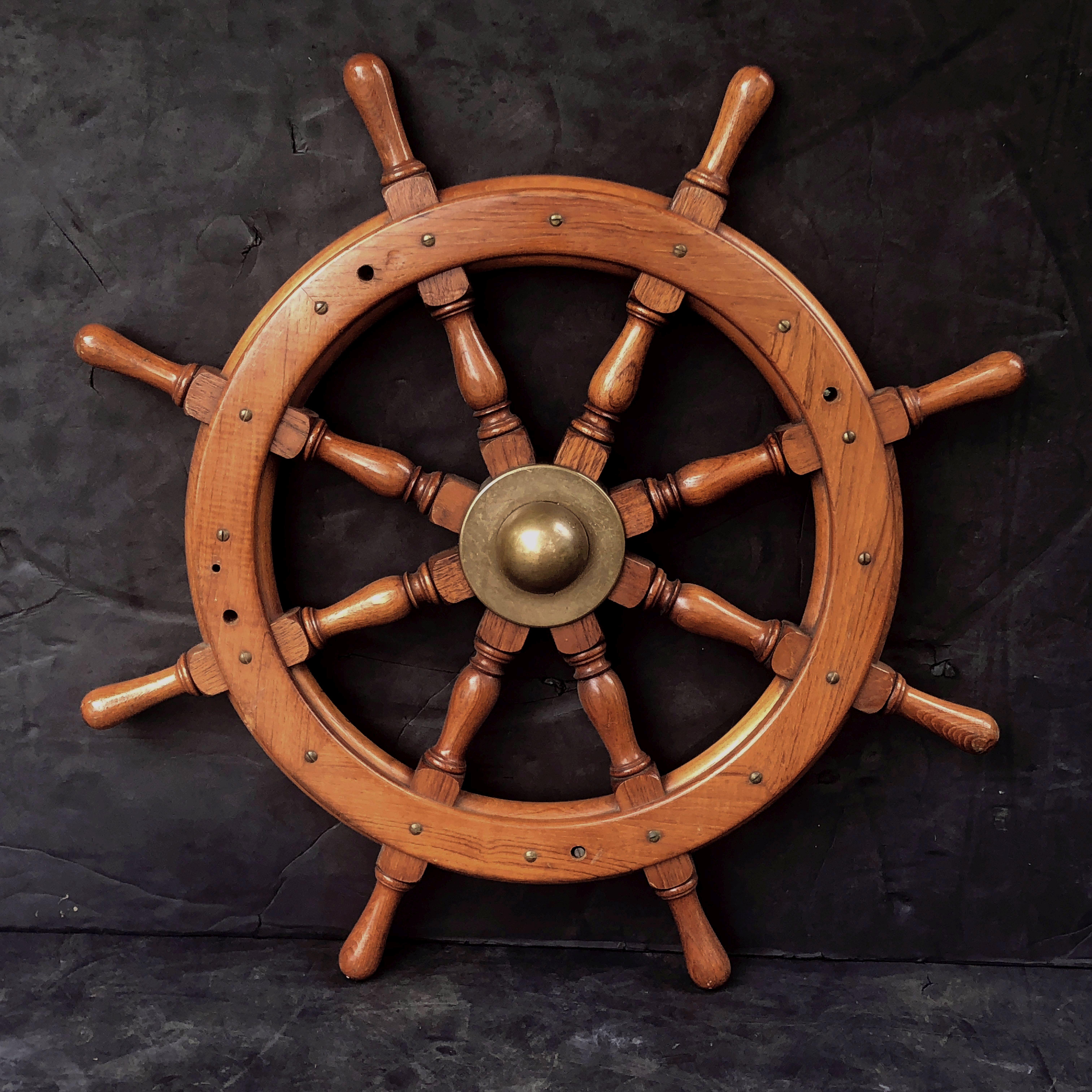 Scottish Eight-Spoke Ship's Wheel of Mahogany and Brass 6