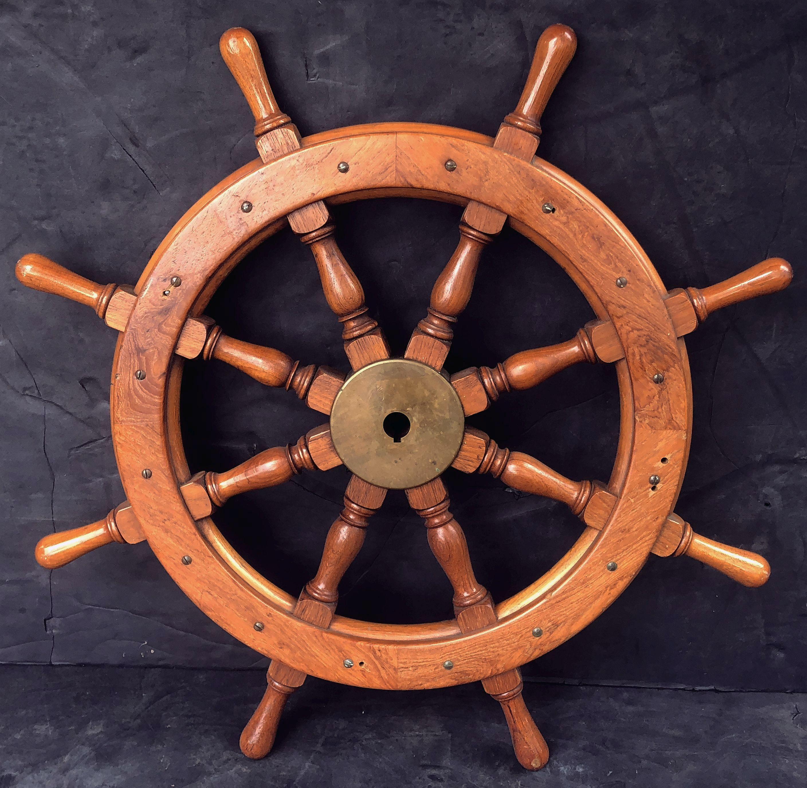 Scottish Eight-Spoke Ship's Wheel of Mahogany and Brass 7