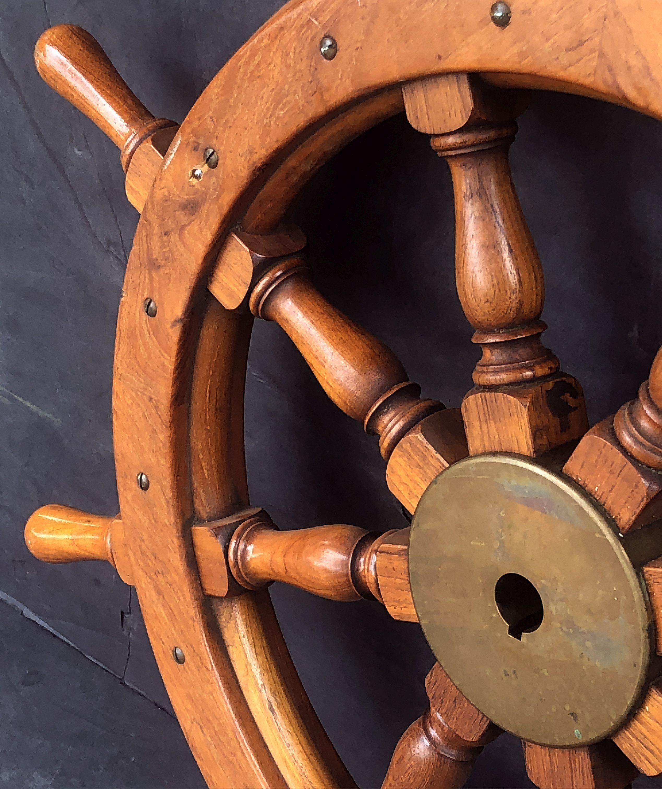 Scottish Eight-Spoke Ship's Wheel of Mahogany and Brass 9