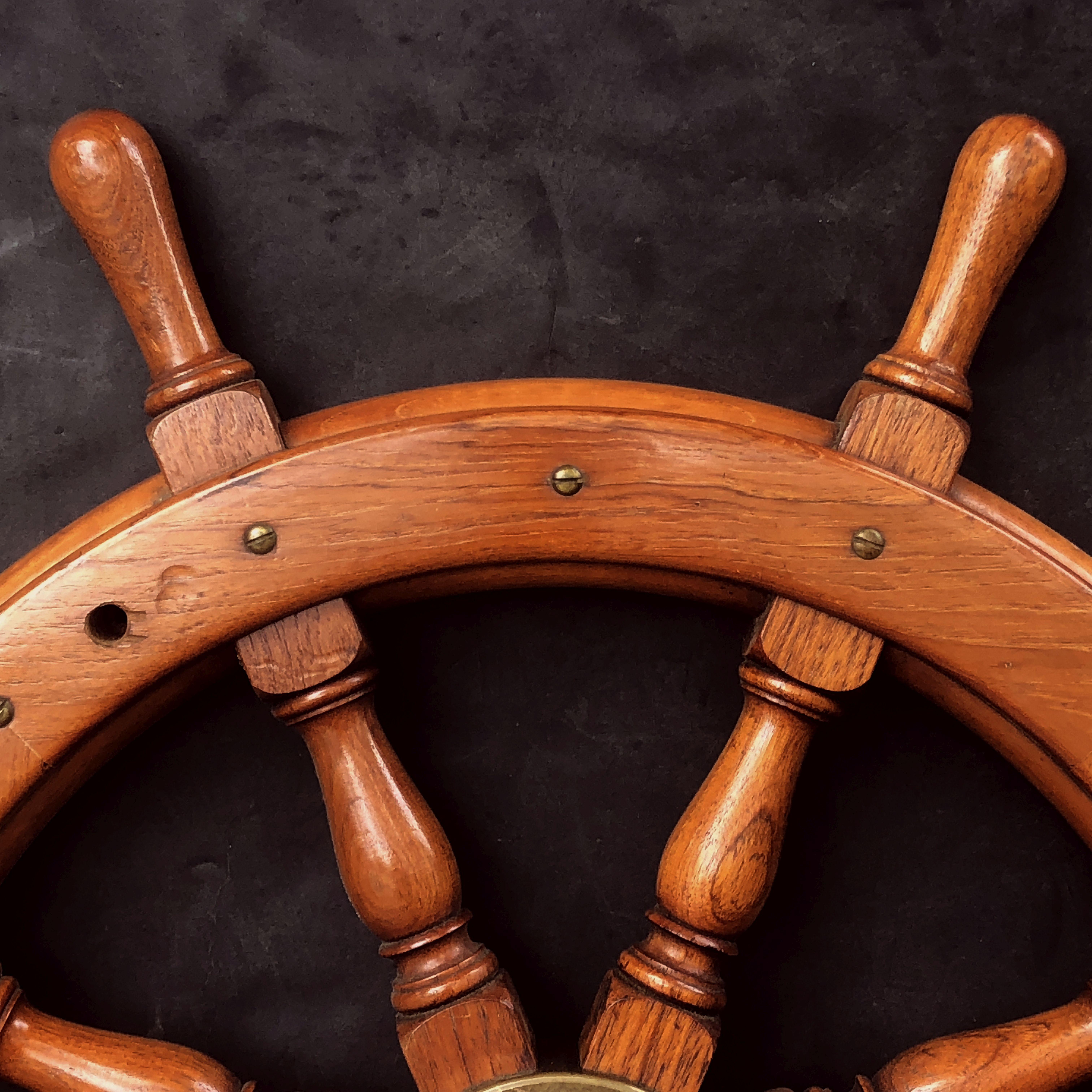 19th Century Scottish Eight-Spoke Ship's Wheel of Mahogany and Brass