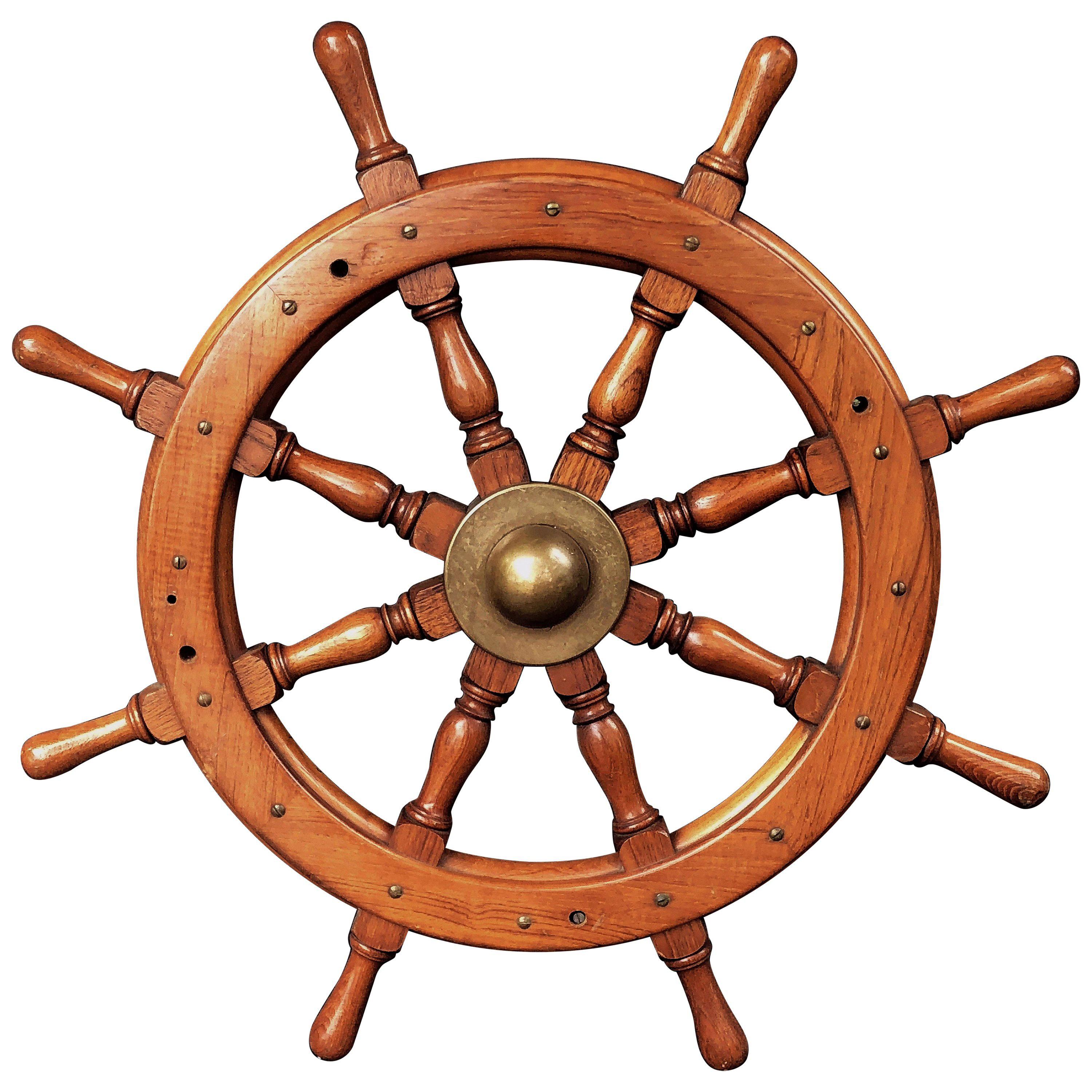 Scottish Eight-Spoke Ship's Wheel of Mahogany and Brass