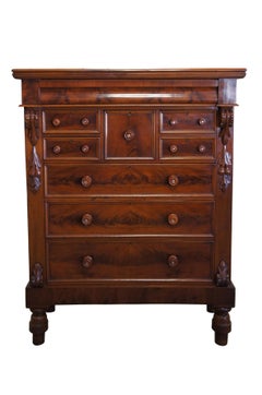 Scottish Flamed Mahogany Antique 1850s Empire Highboy Dresser Chest of Drawers