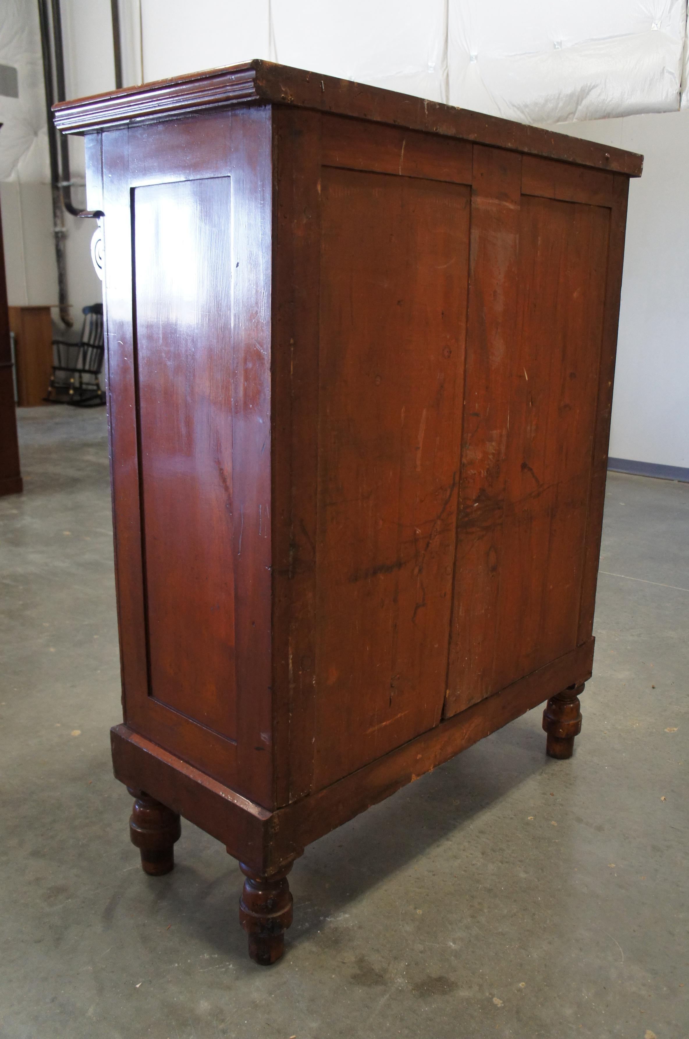 Carved Scottish Flamed Mahogany Antique 1850s Empire Highboy Dresser Chest of Drawers