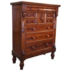 Scottish Flamed Mahogany Antique 1850s Empire Highboy Dresser Chest of Drawers