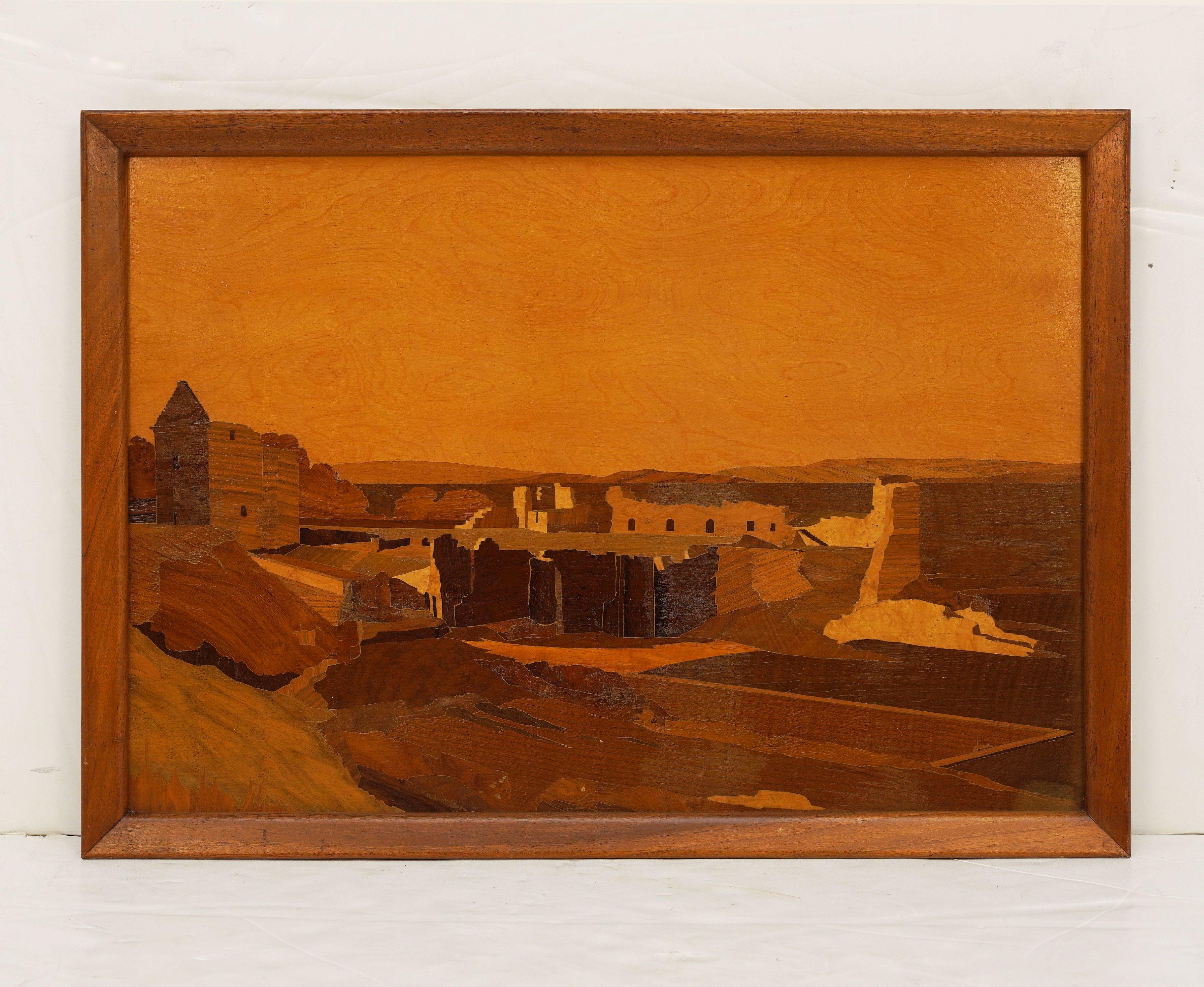 Wood Scottish Framed Landscape Marquetry Panel by A.H. McIntosh & Co. Ltd.