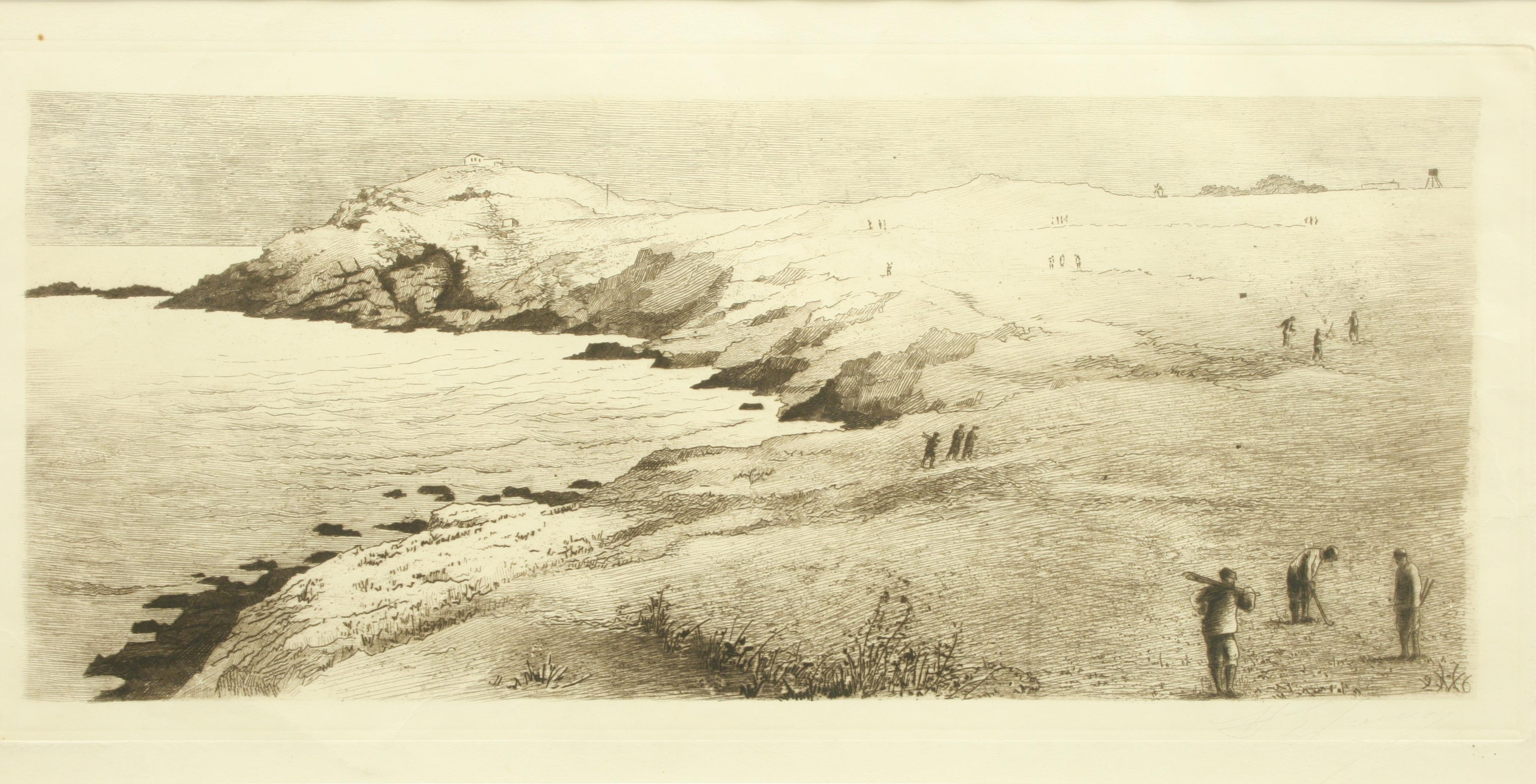 Antique Etching, Scottish Golf Course, Cliff-Top Golf Course In Good Condition In Oxfordshire, GB