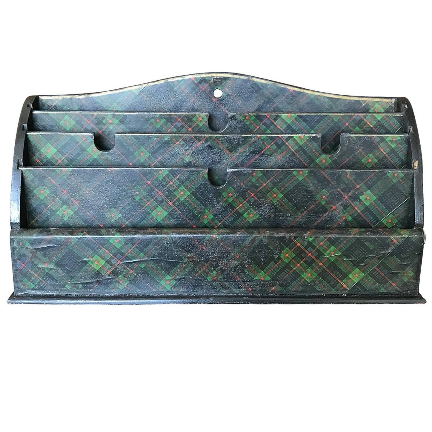 Scottish Green Tartan Letter Holder Shelf, circa 1860-1880