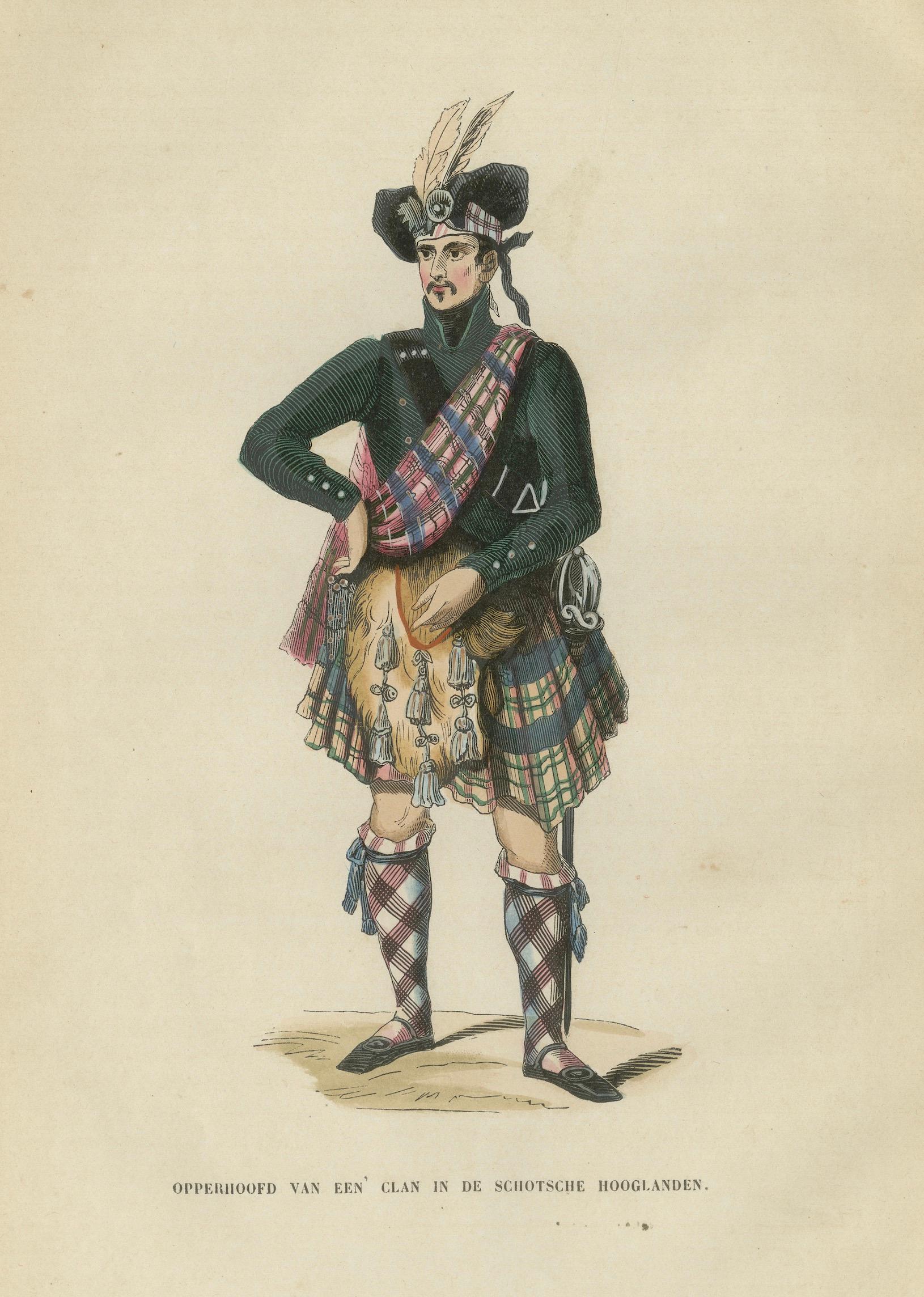 Scottish Highland Clan Chief - Antique Costume Lithograph, c.1852