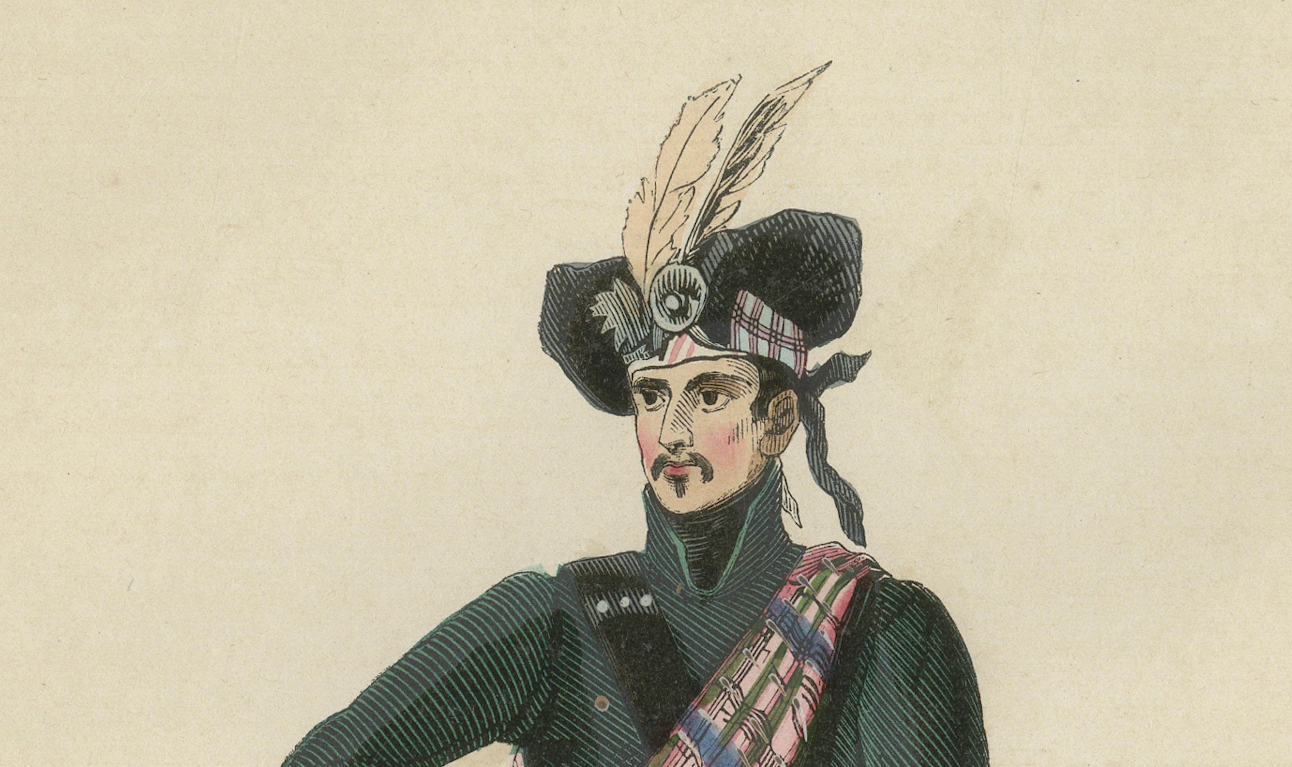 Scottish Highland Clan Chief - Antique Costume Lithograph, c.1852