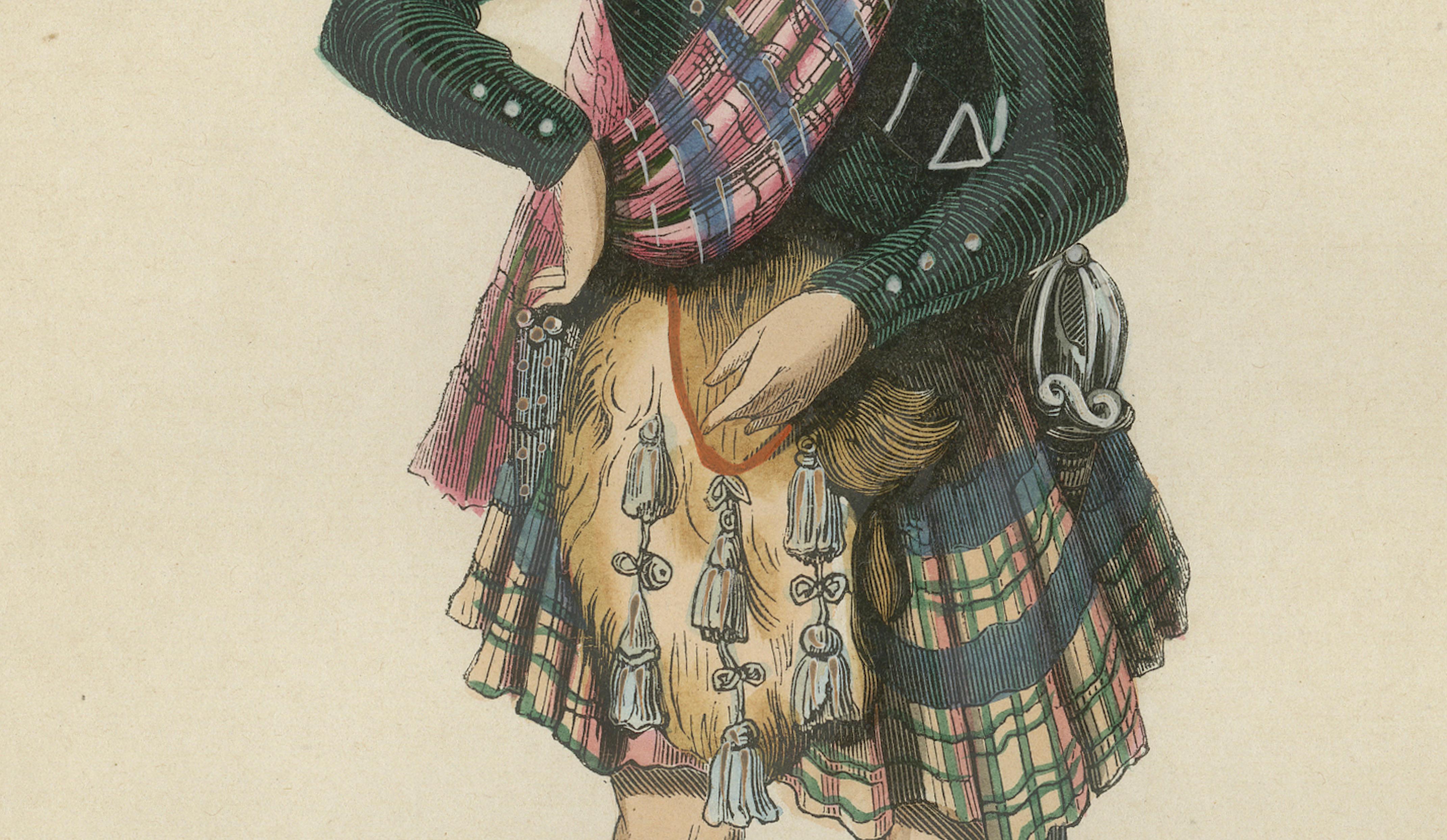 Scottish Highland Clan Chief - Antique Costume Lithograph, c.1852