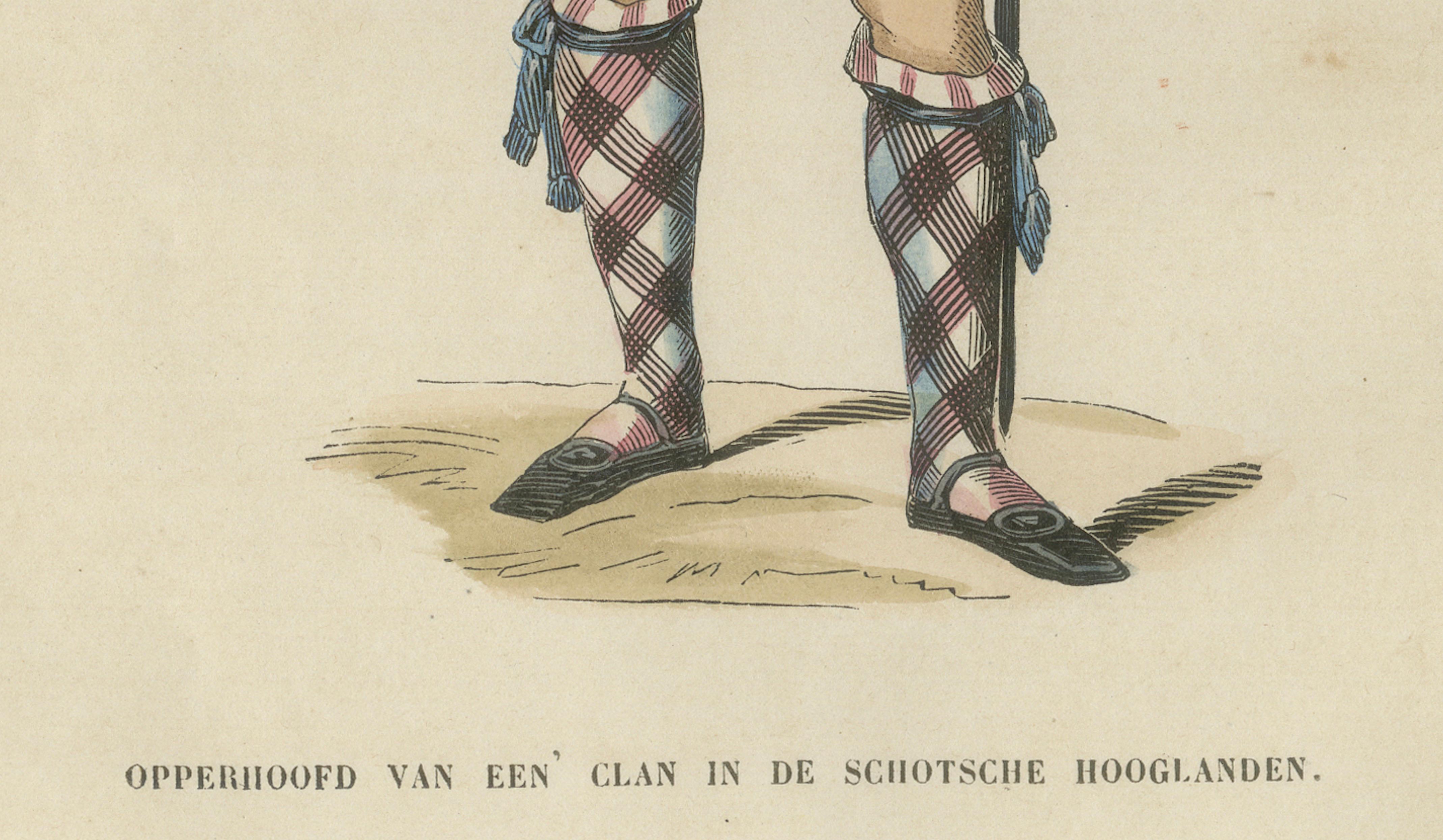 Scottish Highland Clan Chief - Antique Costume Lithograph, c.1852
