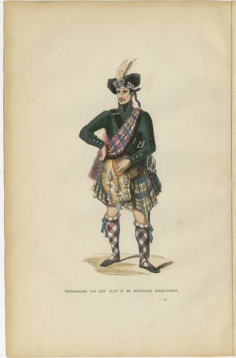 Scottish Highland Clan Chief - Antique Costume Lithograph, c.1852