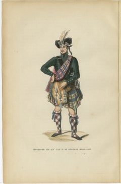 Schottischer Hochland-Clanchef - Antike Kostüm-Lithographie, um 1852