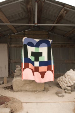 Blue & pink Scottish lambswool cashmere woven blanket by Granite + Smoke