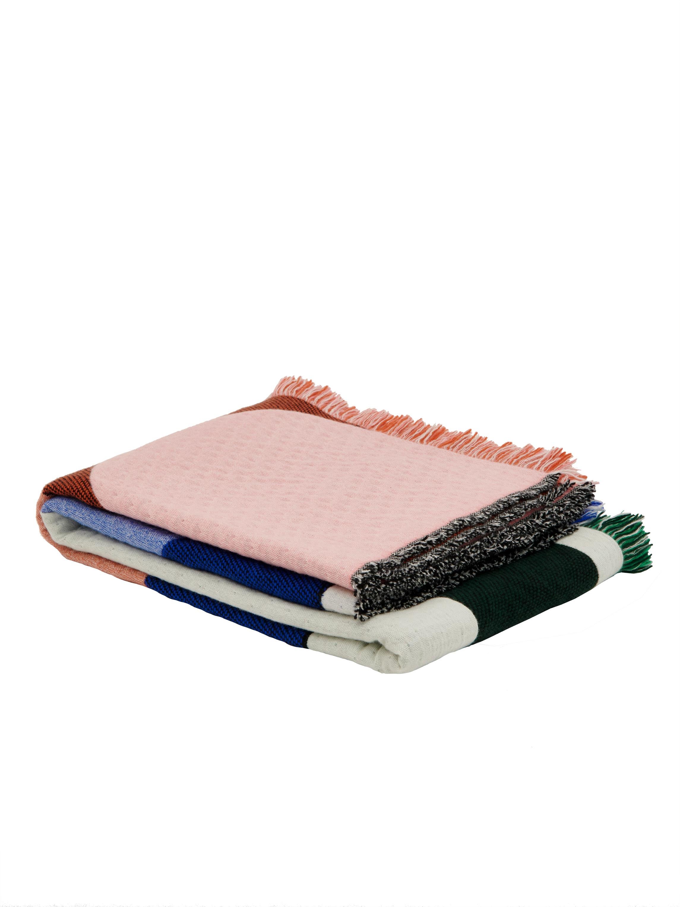 Woven Blue & pink Scottish lambswool cashmere woven blanket by Granite + Smoke For Sale