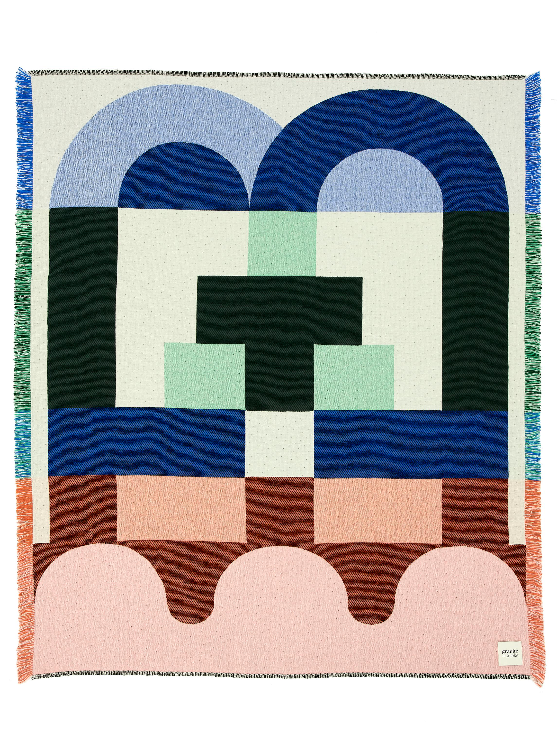 Contemporary Blue & pink Scottish lambswool cashmere woven blanket by Granite + Smoke For Sale