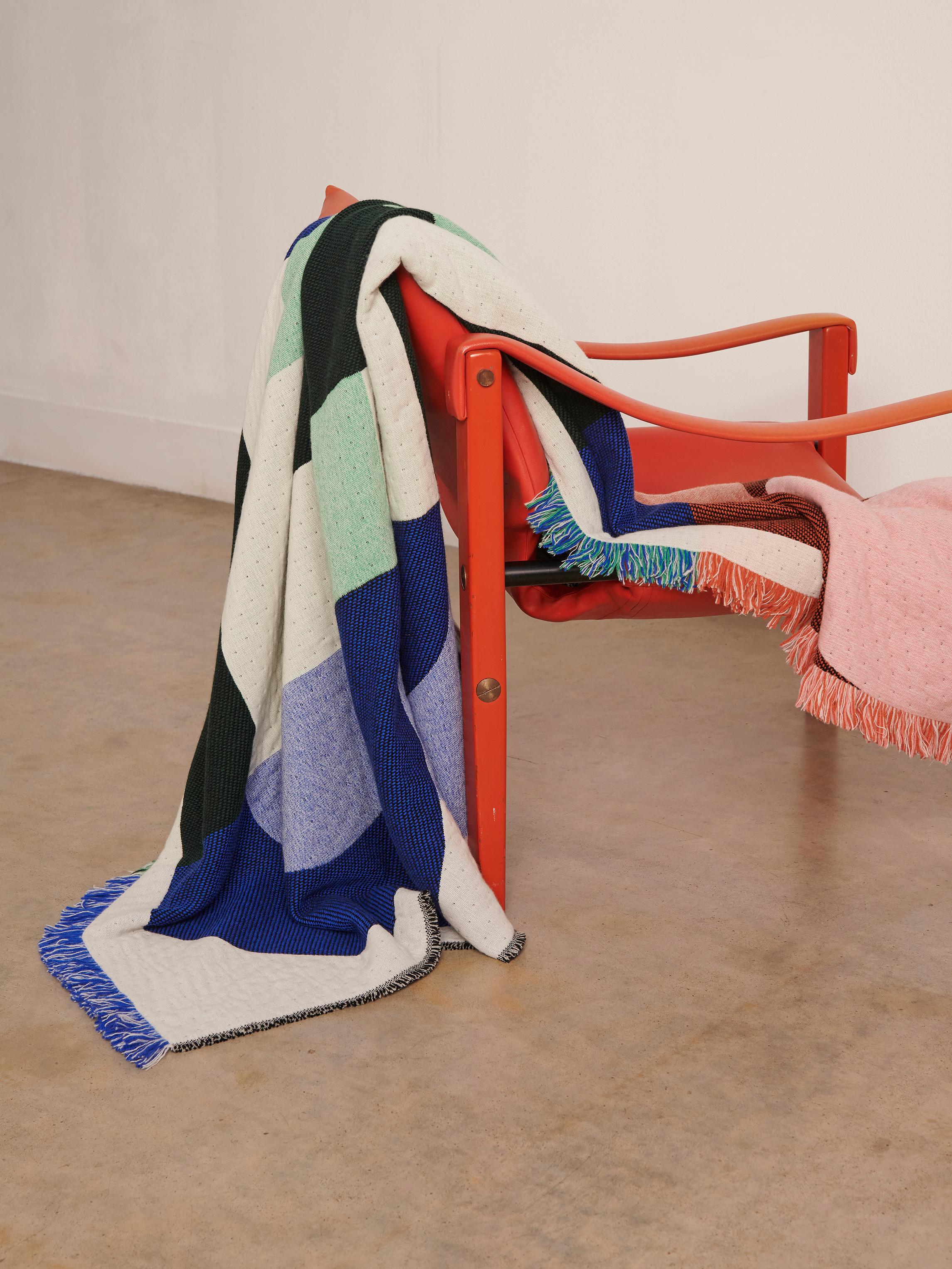 Blue & pink Scottish lambswool cashmere woven blanket by Granite + Smoke For Sale 1