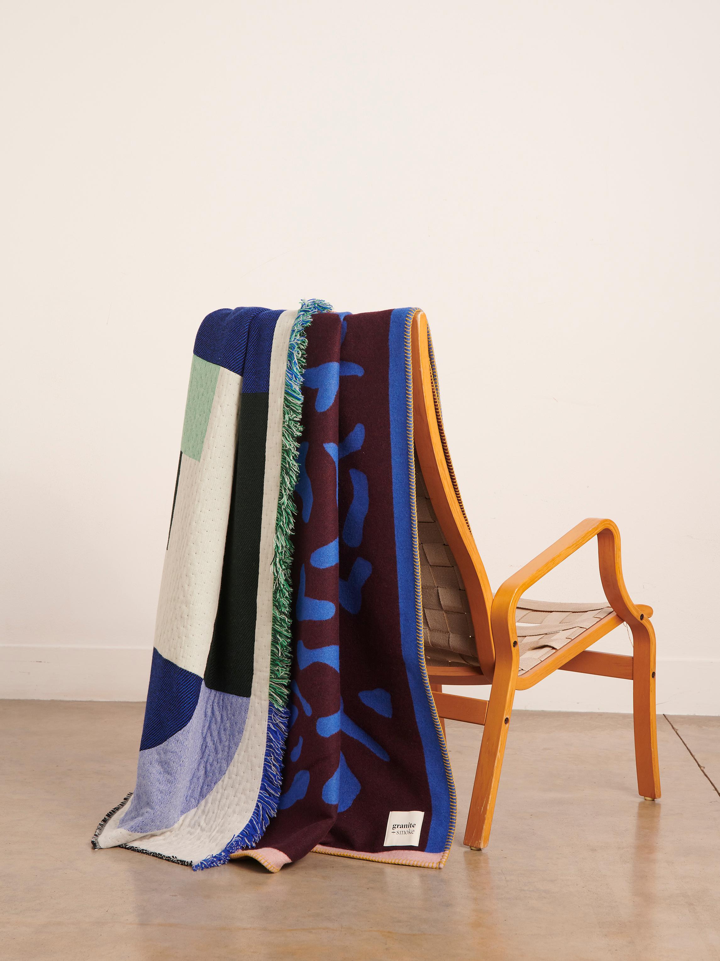 Blue & pink Scottish lambswool cashmere woven blanket by Granite + Smoke For Sale 2