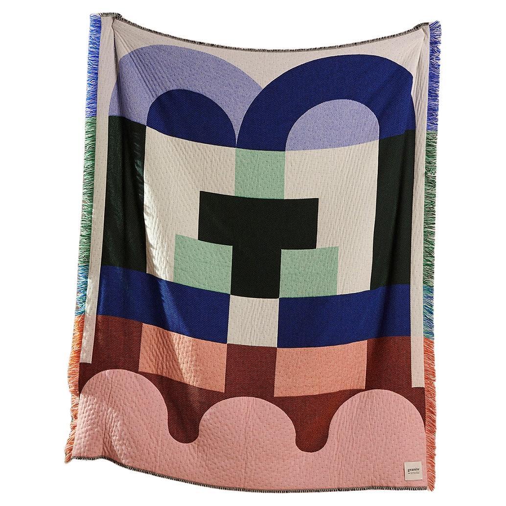 Blue & pink Scottish lambswool cashmere woven blanket by Granite + Smoke For Sale