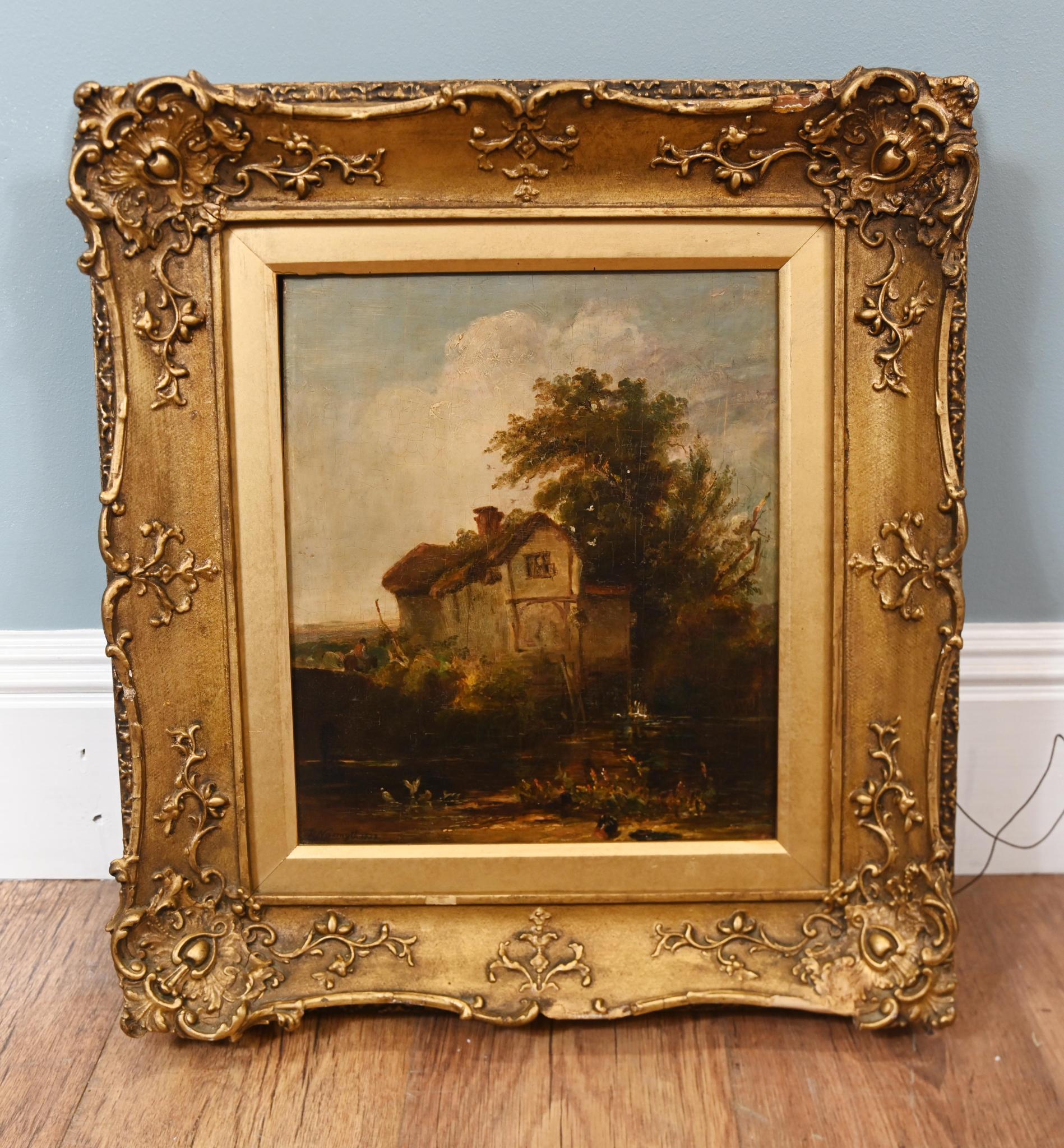 Schottische Landschaft, Ölgemälde, Rustikales Bothy, signiert Nasmyth 1822 im Angebot