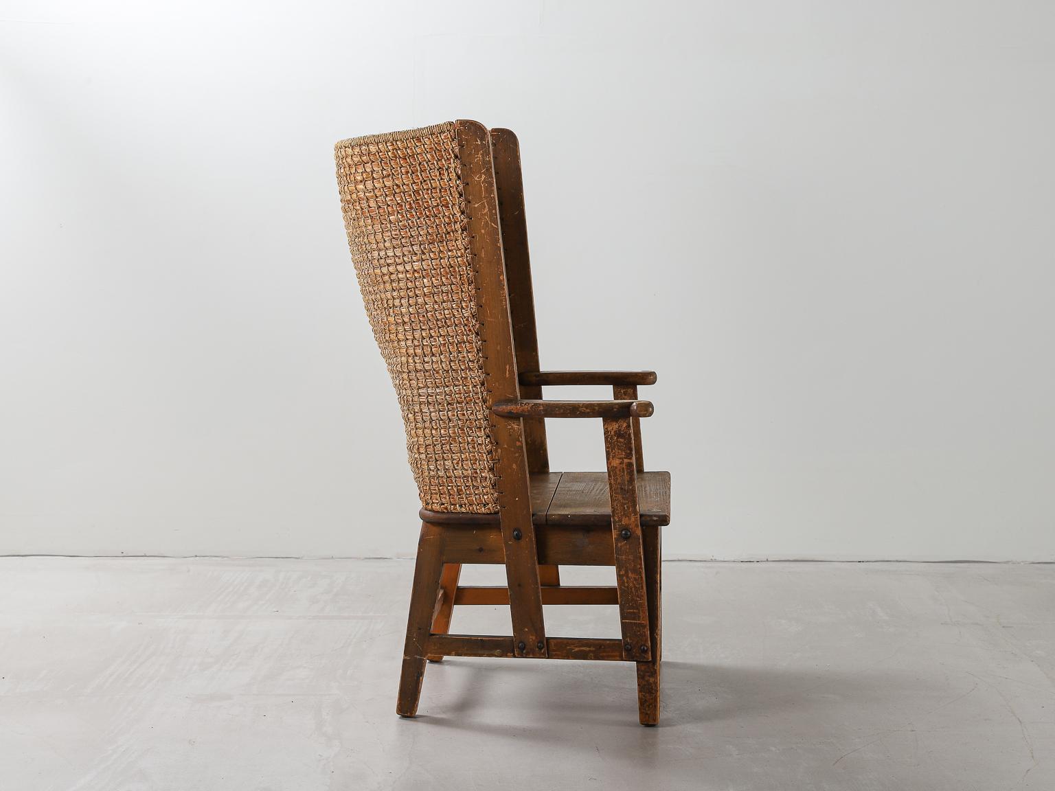Hand-Carved Scottish Late 19th Early 20th Century Wood and Oat Straw Orkney Chair