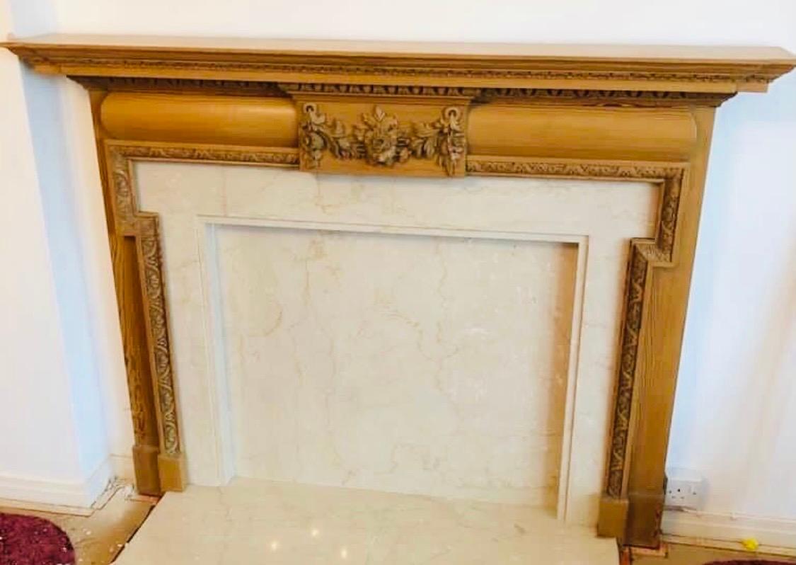 Early 20th Century Scottish Late Victorian Carved Pine Fireplace Surround For Sale