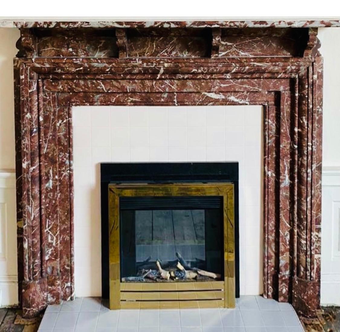 Carved Scottish Late Victorian Languedoc Marble Bolection Marble Fireplace Surround