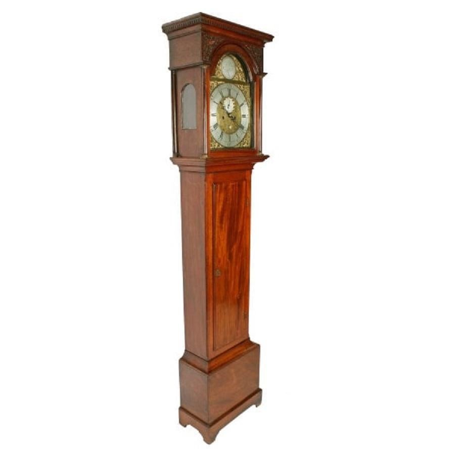 An 18th century Scottish mahogany cased Grandfather clock.

The clock has a brass and silverised dial that is beautifully engraved and has a silvered disc to the top that is engraved 'Dan Brown Glasgow'.

Dan Brown is listed in 'Old Scottish