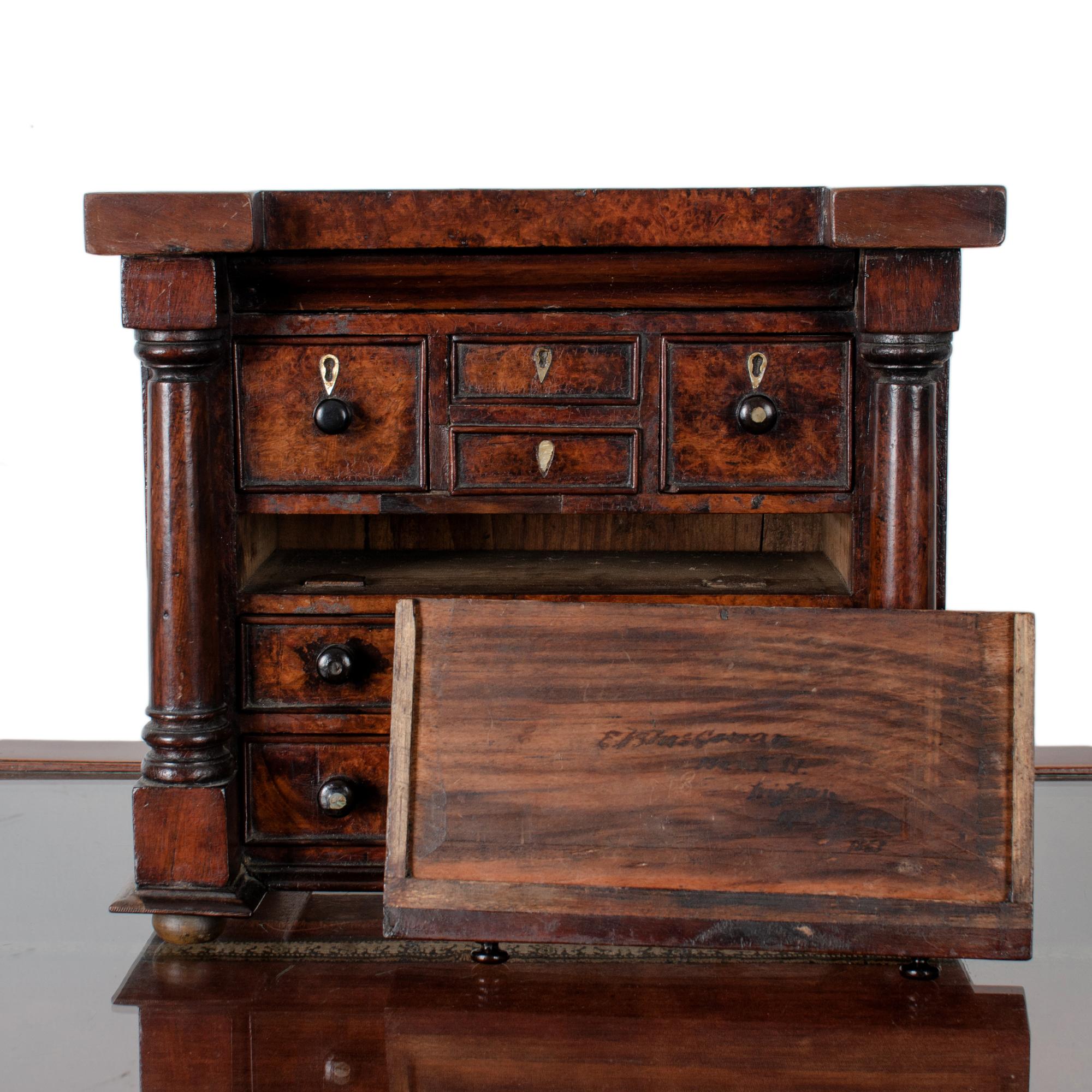 Scottish Miniature Burl Wood Chest of Drawers, 1863 In Good Condition For Sale In Savannah, GA