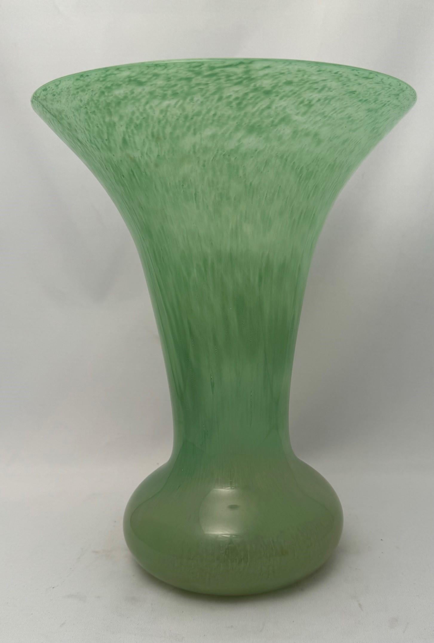 20th Century Scottish Monart Green Art Glass Vase For Sale