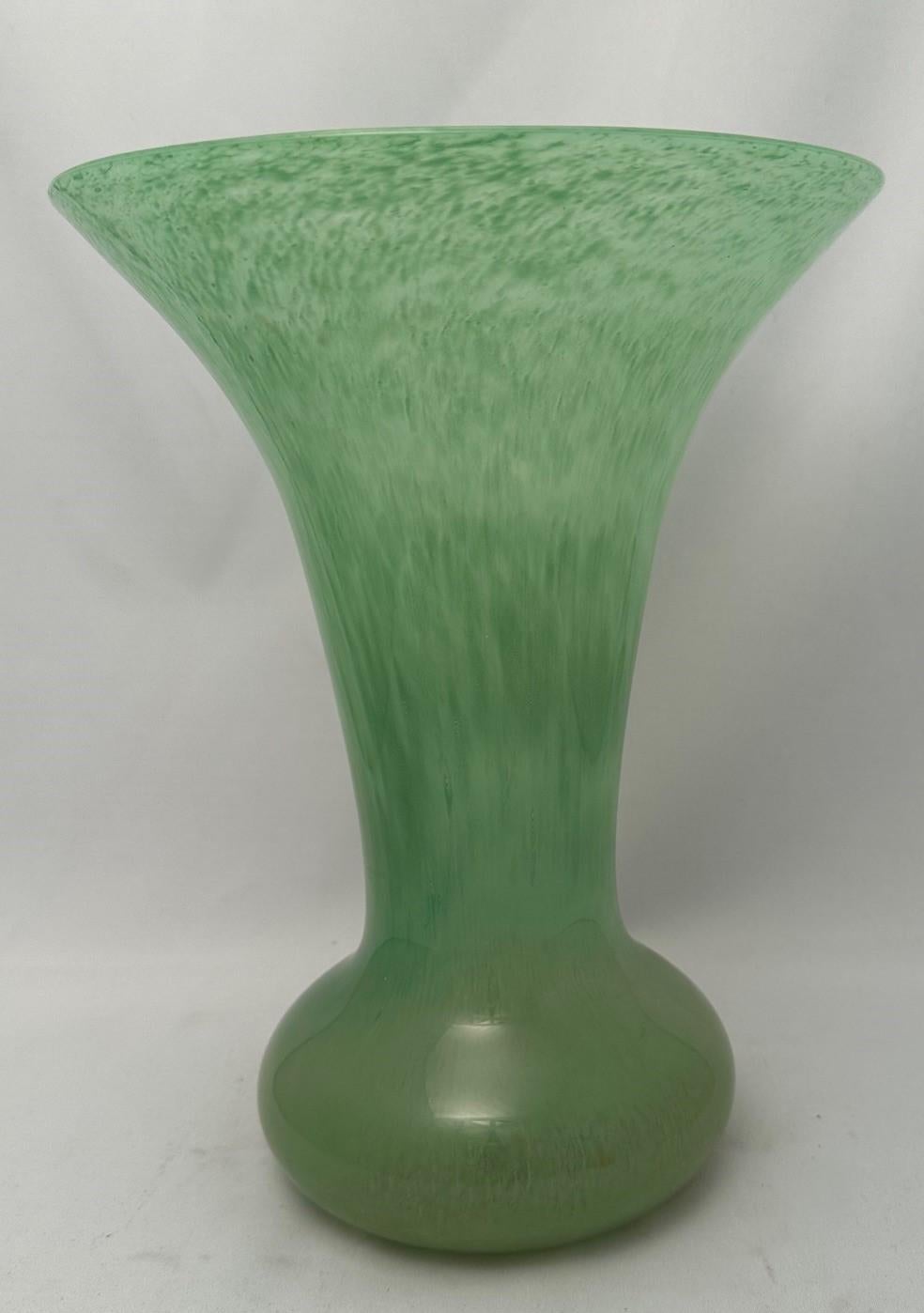 Blown Glass Scottish Monart Green Art Glass Vase For Sale