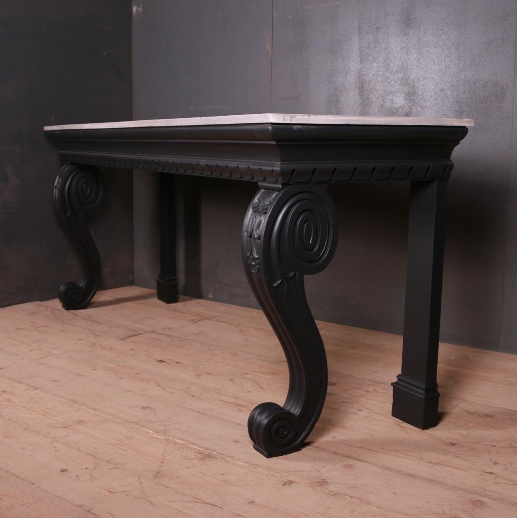 Huge 19th century Country House console table with an ebonized and painted finish, 1860.

Dimensions
90 inches (229 cms) wide
26 inches (66 cms) deep
36 inches (91 cms) high.