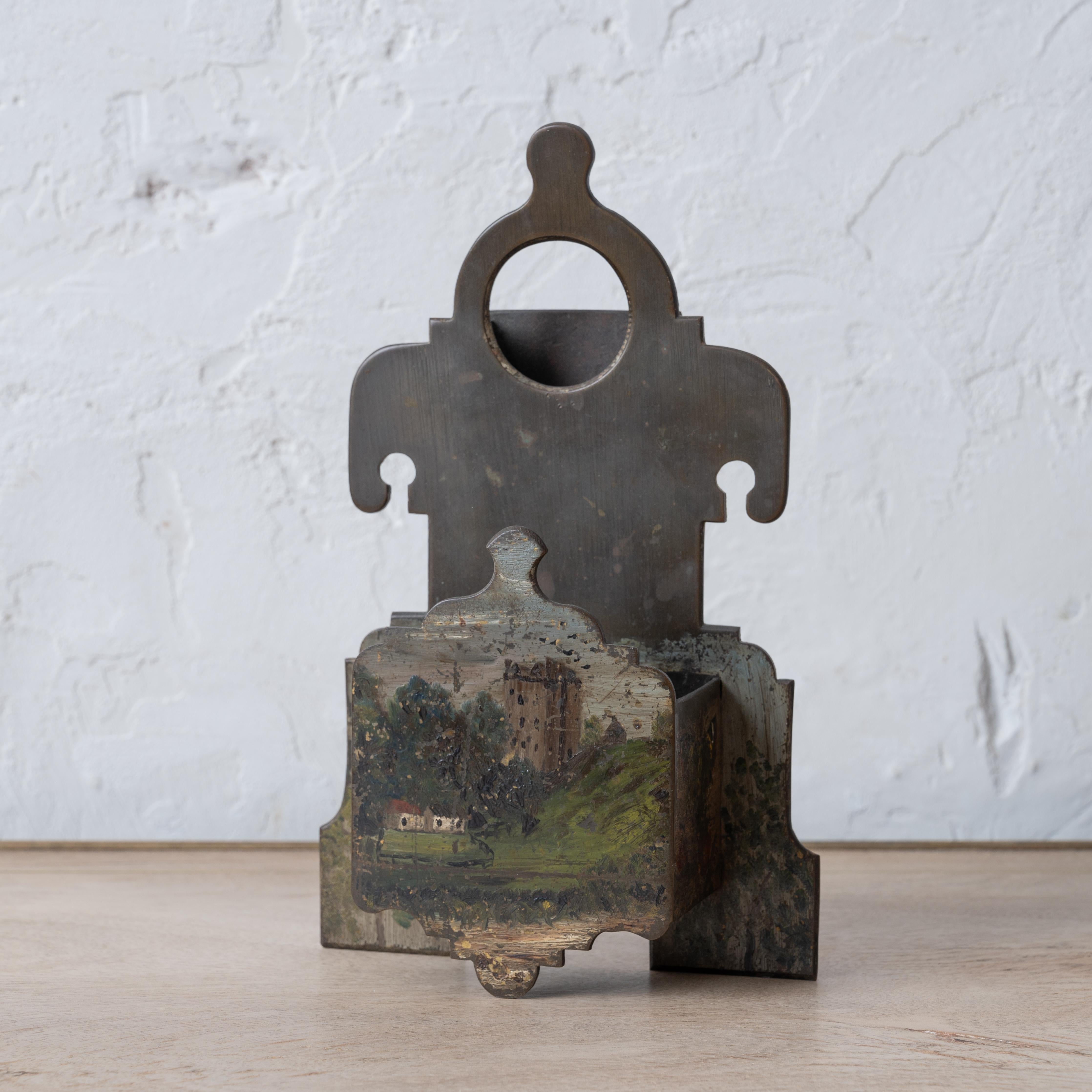 Victorian Scottish Painted Brass Match Holder For Sale