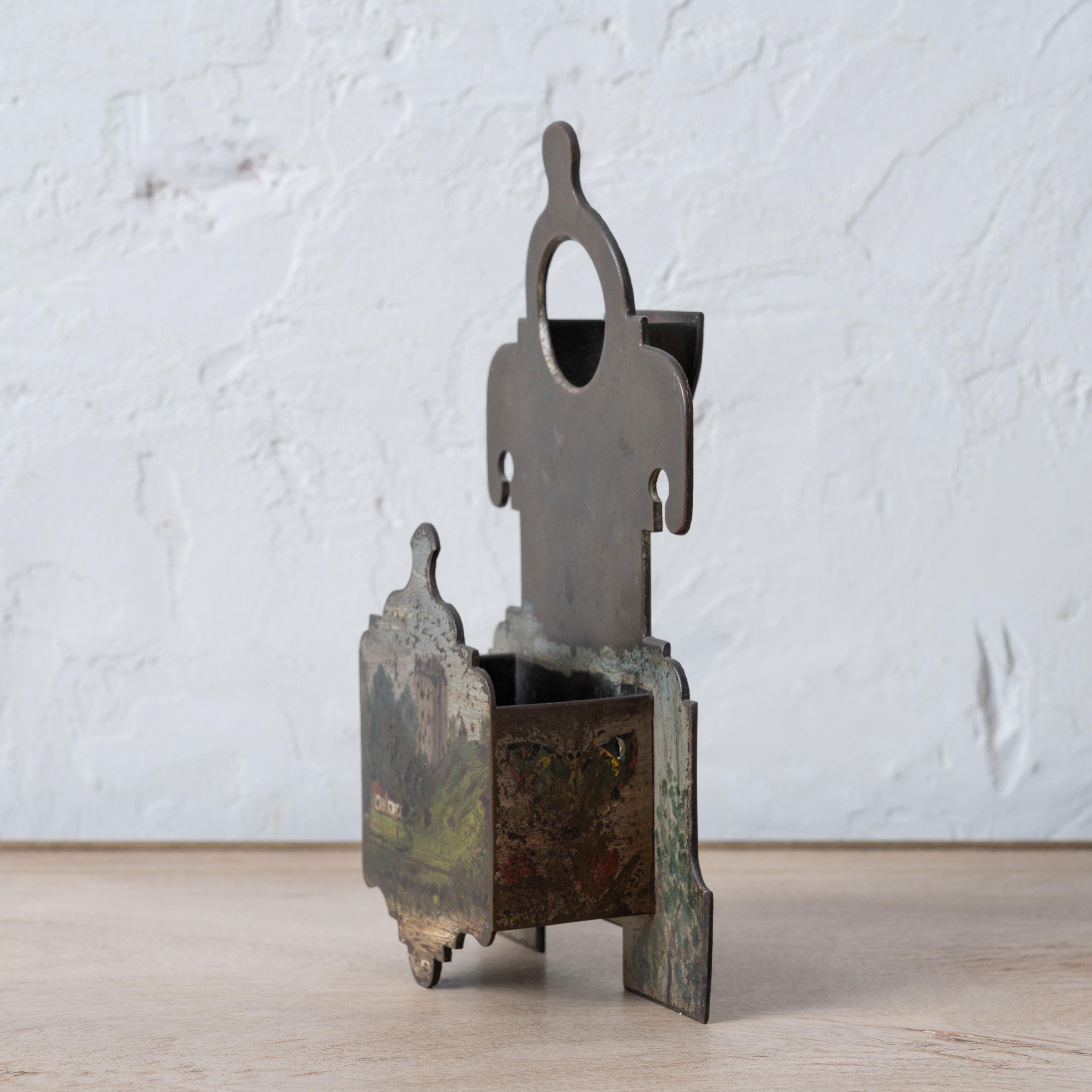 19th Century Scottish Painted Brass Match Holder For Sale