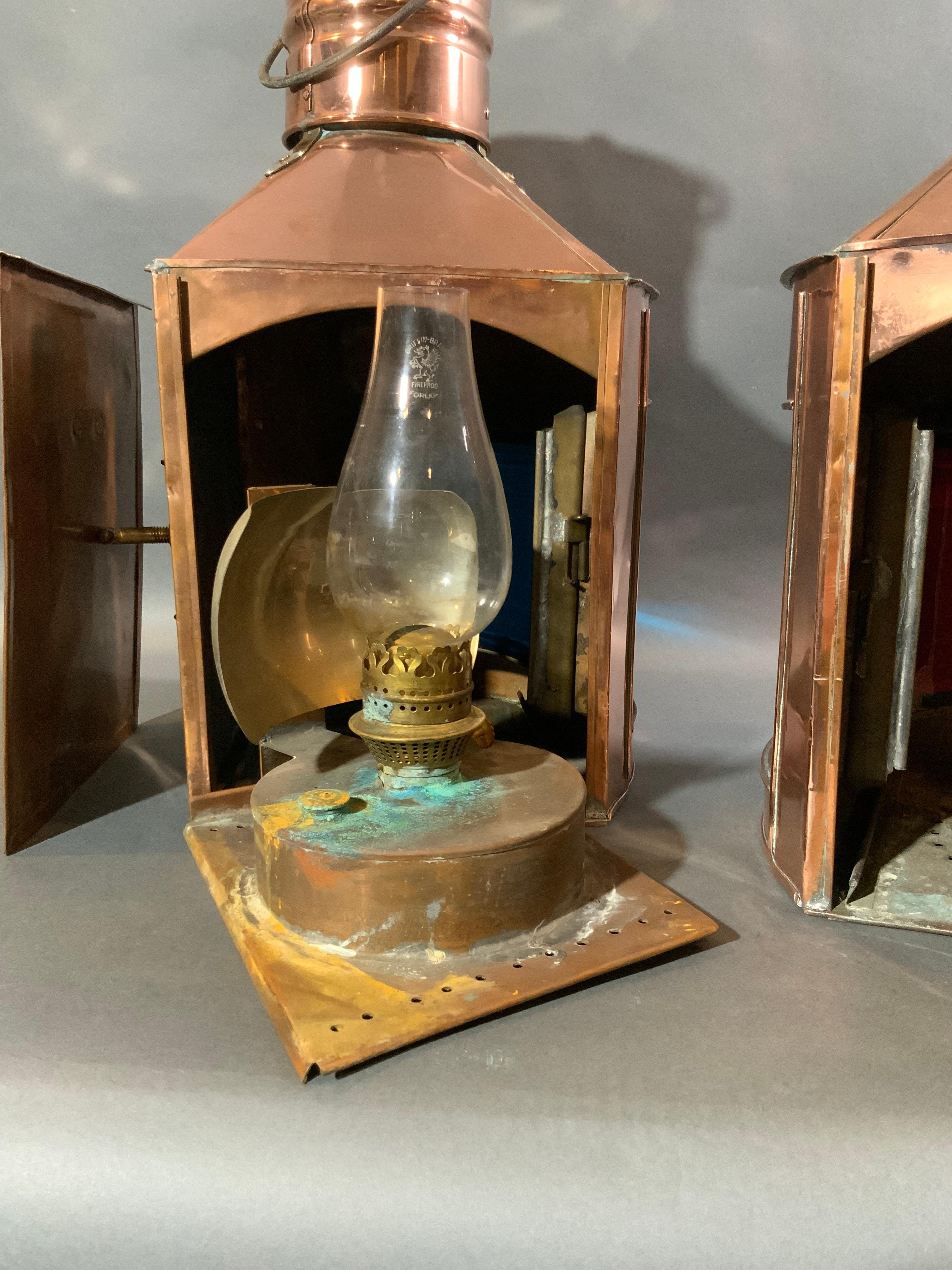 Scottish Port and Starboard Ship Lanterns of Solid Copper with Brass Trim For Sale 2