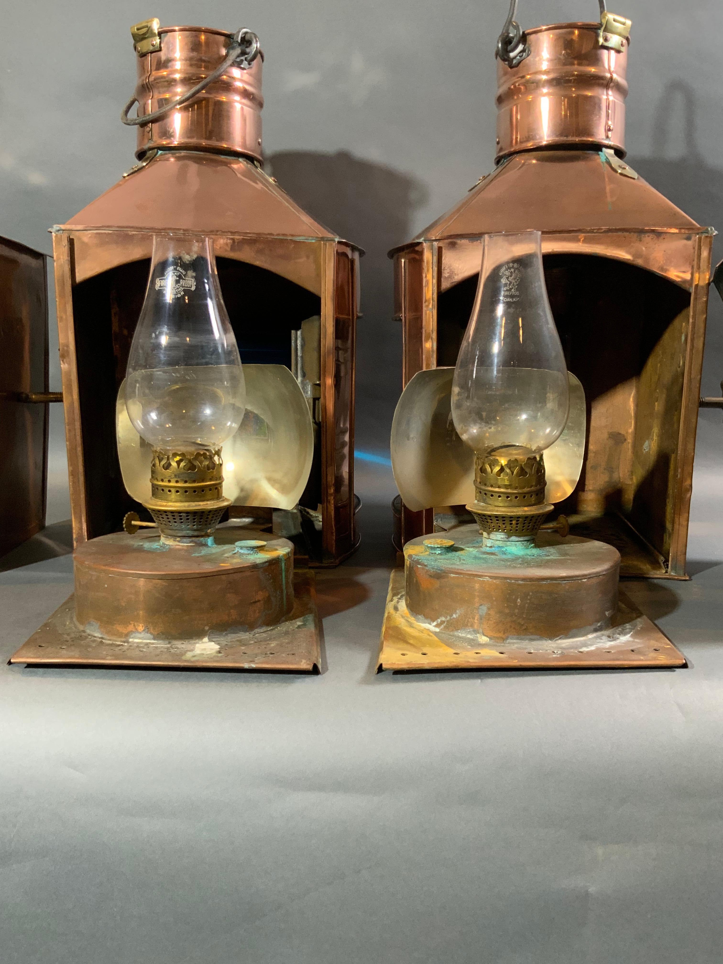 Scottish Port and Starboard Ship Lanterns of Solid Copper with Brass Trim For Sale 4