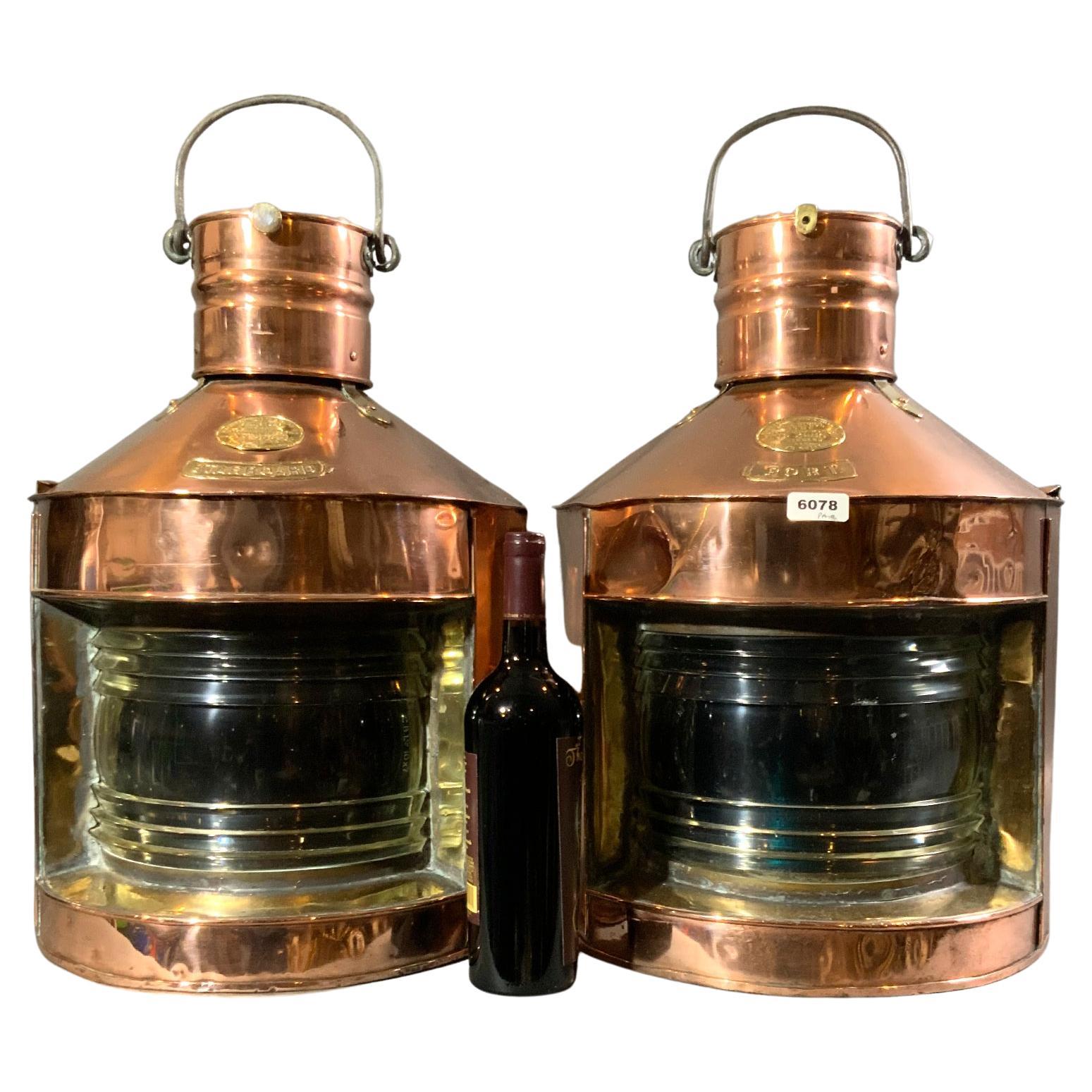 Scottish Port and Starboard Ship Lanterns of Solid Copper with Brass Trim For Sale