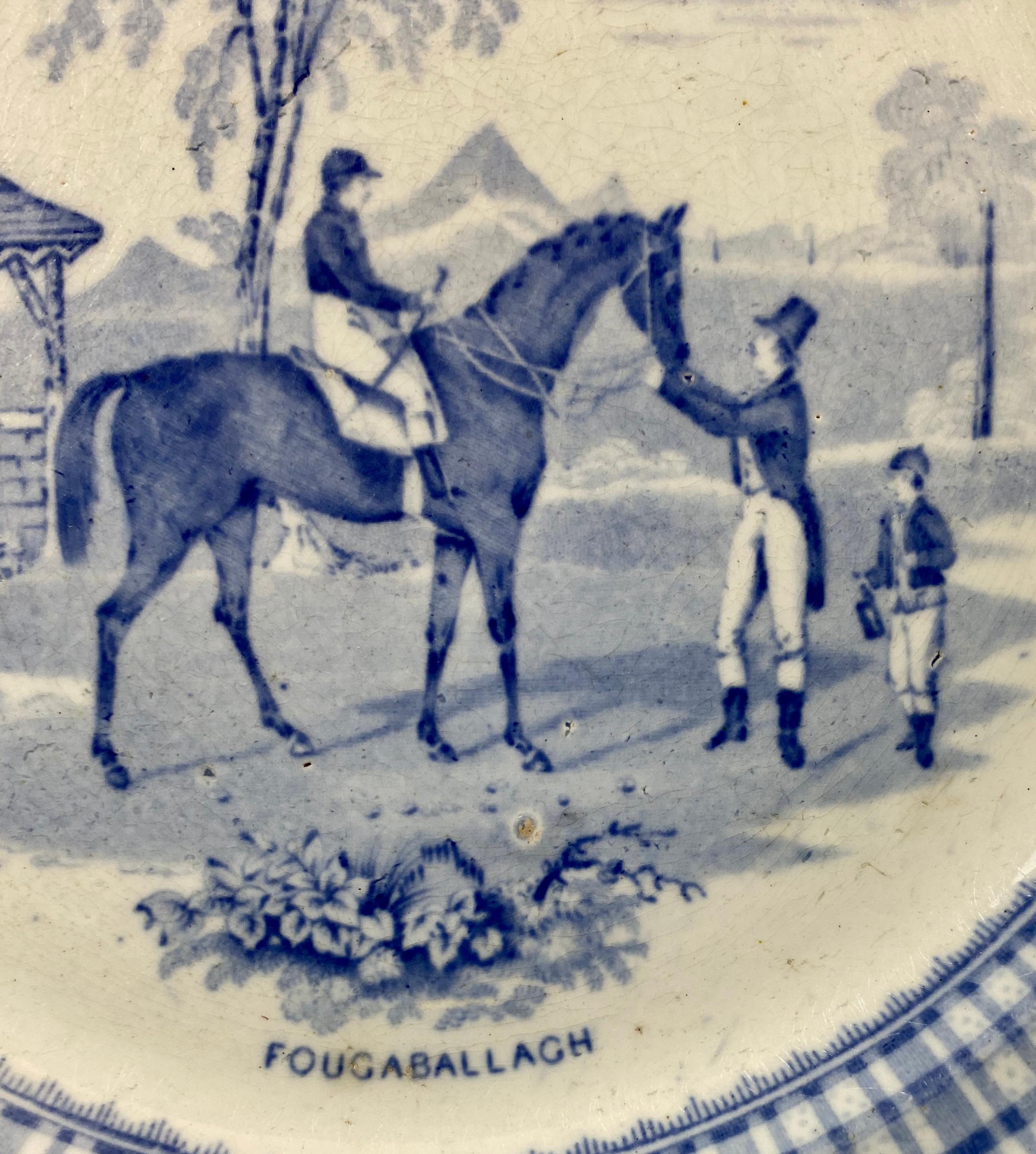 Victorian Scottish Potteries Racehorse Plate, Fougaballagh, circa 1845