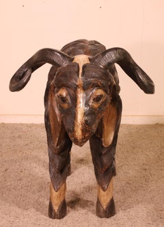 Scottish Ram in Polychrome Wood, 19th Century