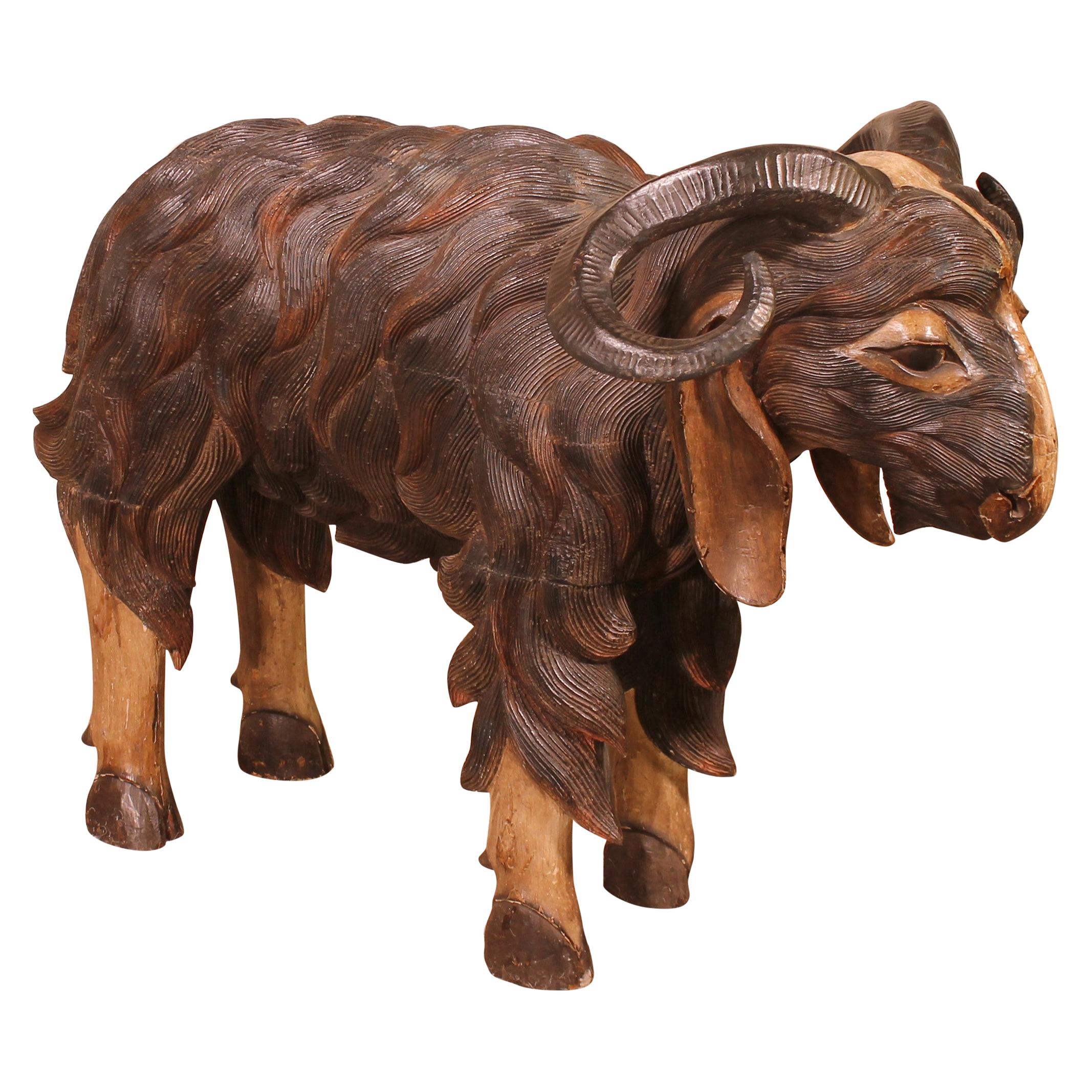 Scottish Ram in Polychrome Wood, 19th Century For Sale