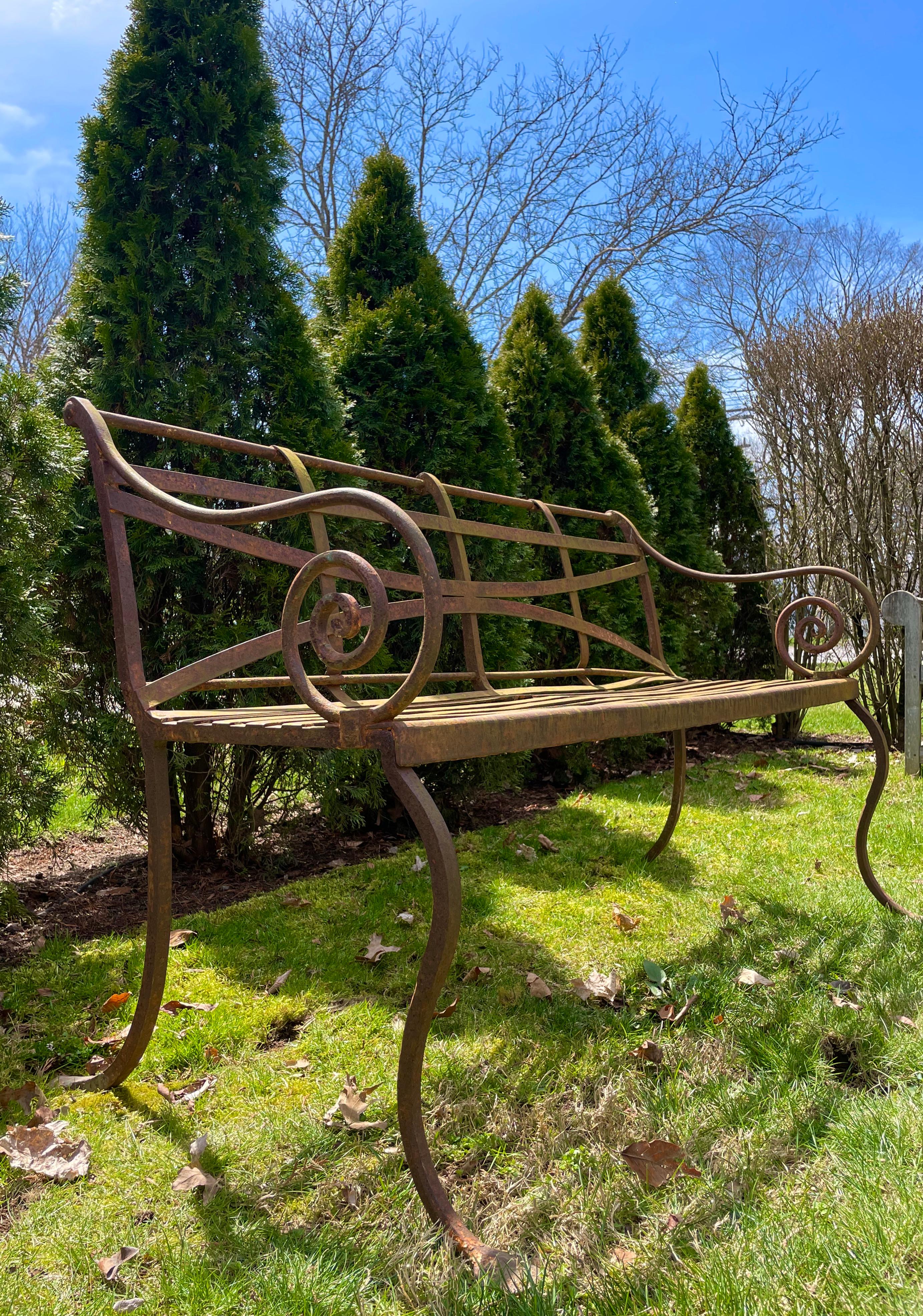 Hand-Crafted Scottish Regency Wrought Iron Bench, CA 1820