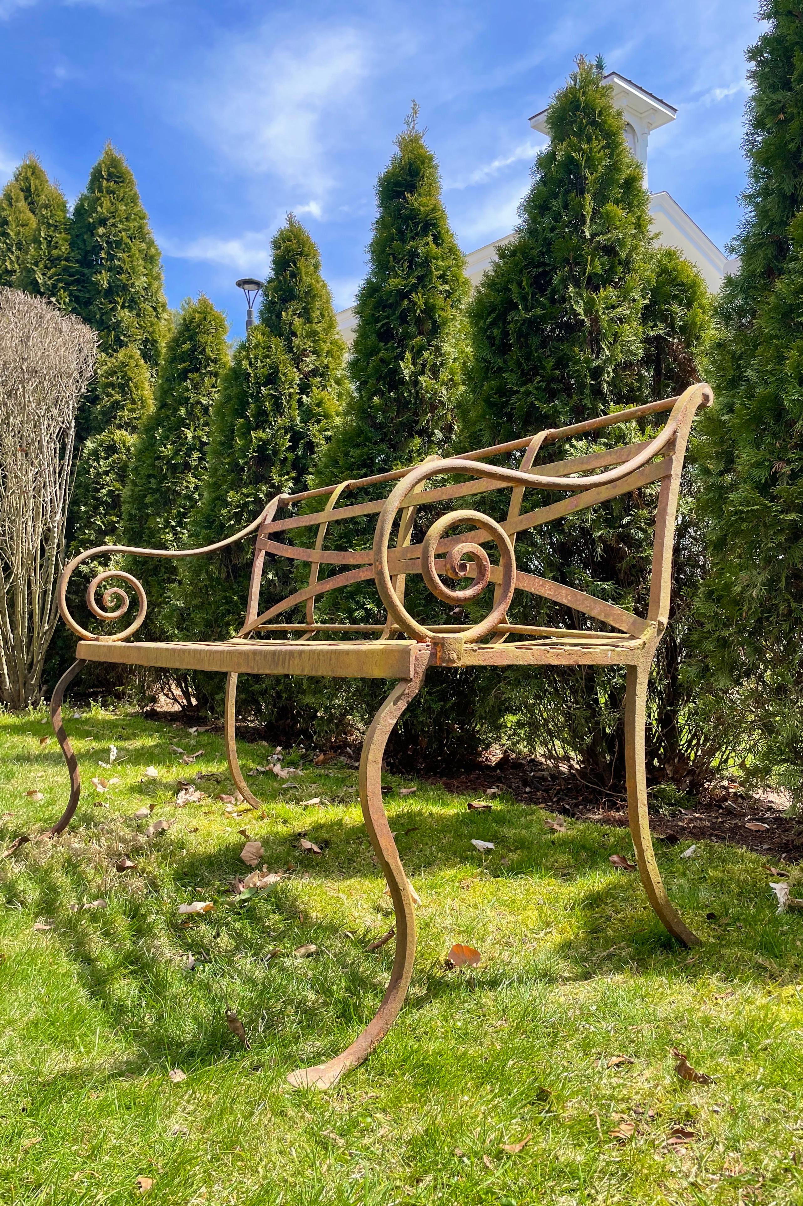 Scottish Regency Wrought Iron Bench, CA 1820 In Good Condition In Woodbury, CT