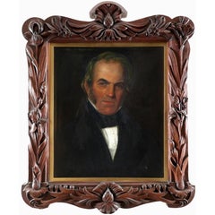 19th Century Victorian Portrait of a Gentleman in Ornate Carved Wood Frame