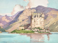 Eilean Donan Castle Scotland Original 1950's Painting Highland Loch Landscape