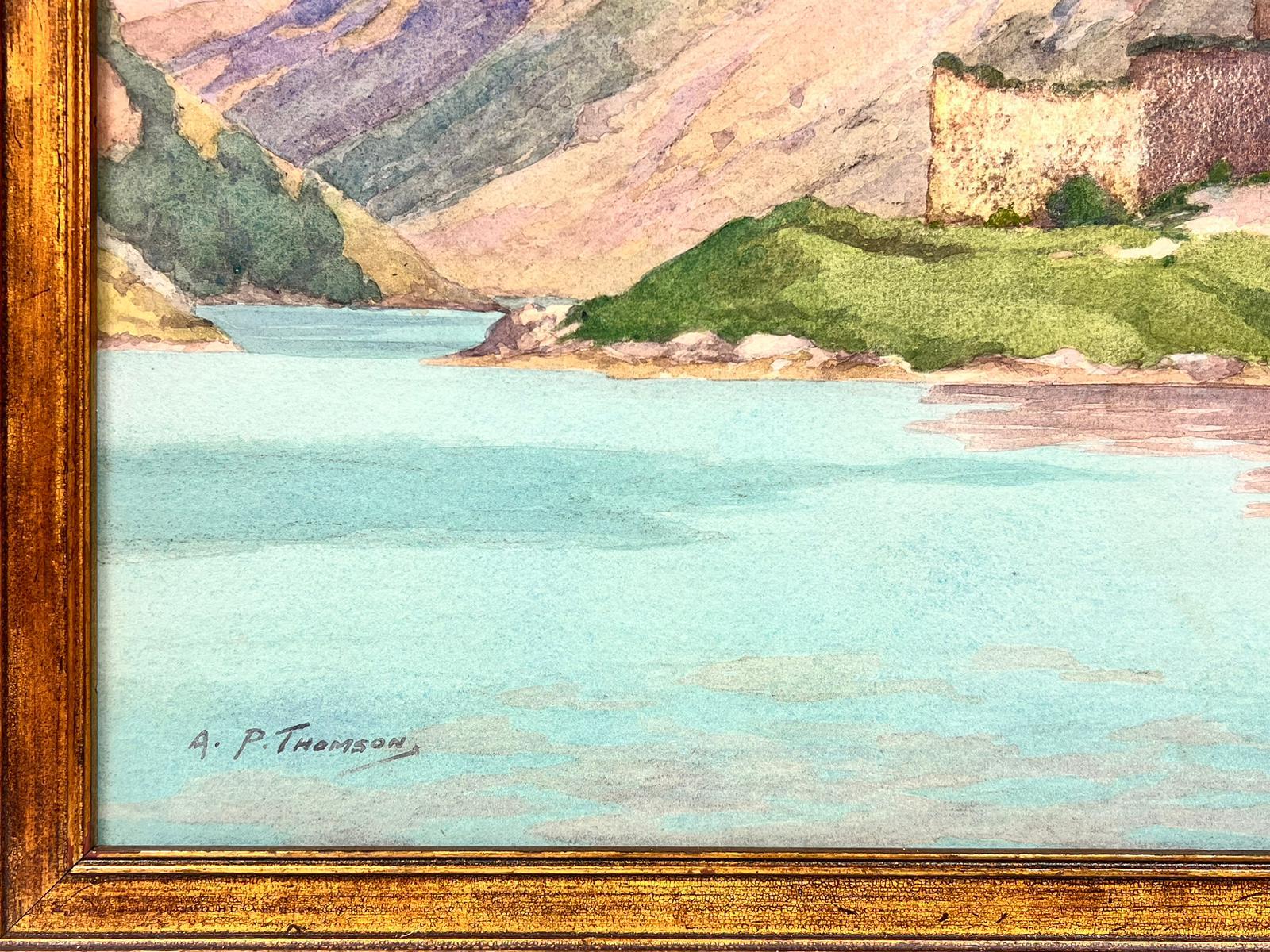 Castillo de Eilean Donan Escocia Pintura original de los años 50 Paisaje de las Highlands Loch en venta 1