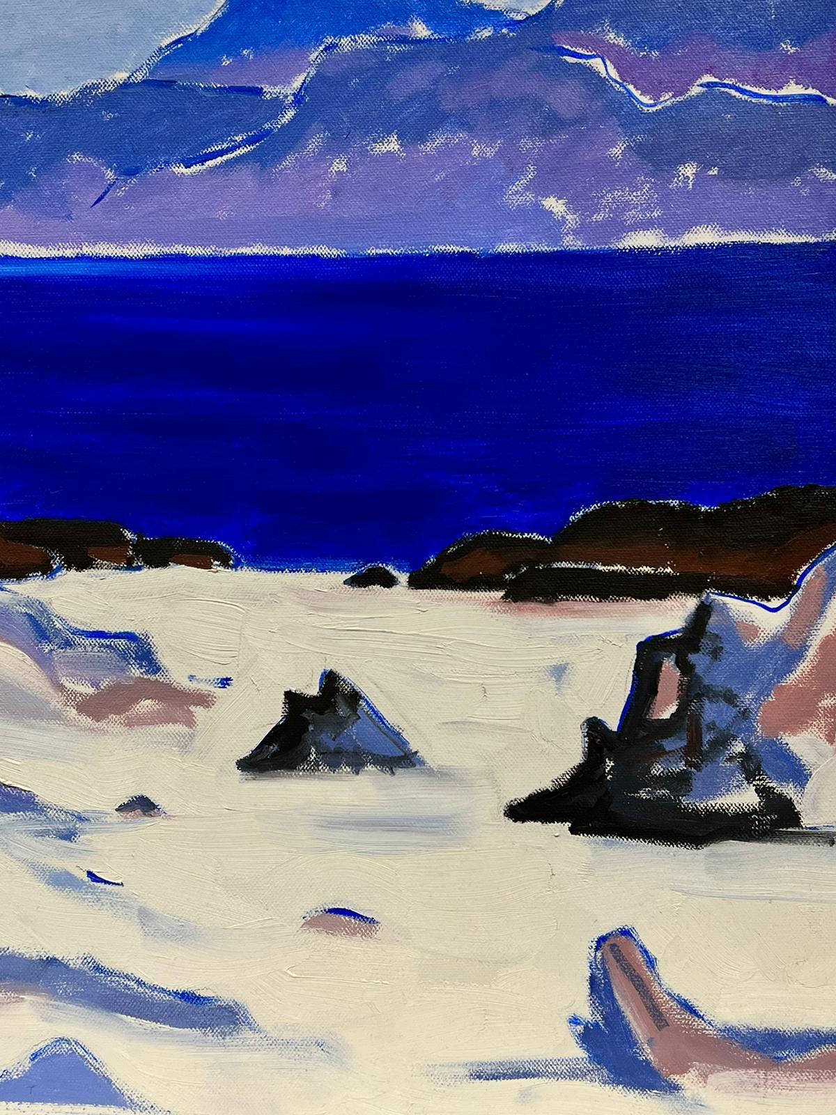Peinture à l'huile moderniste écossaise sur toile Iona Blue Seas Purple Highlands en vente 1